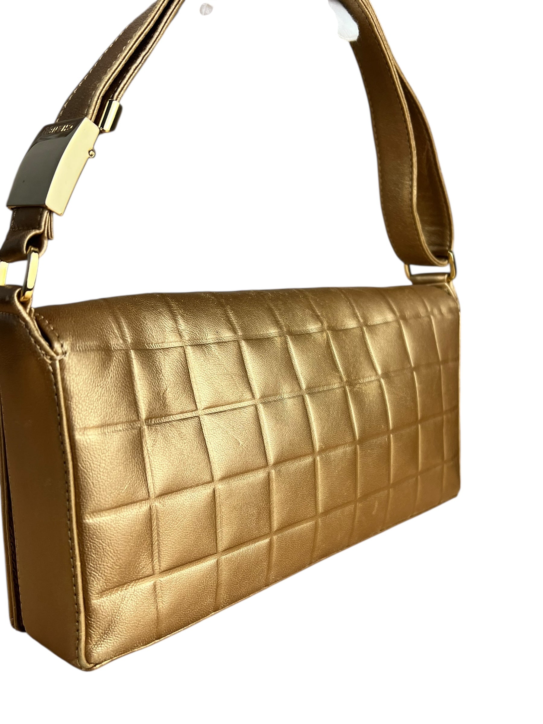 Chanel Gold Leather East West Shoulder Bag 2001