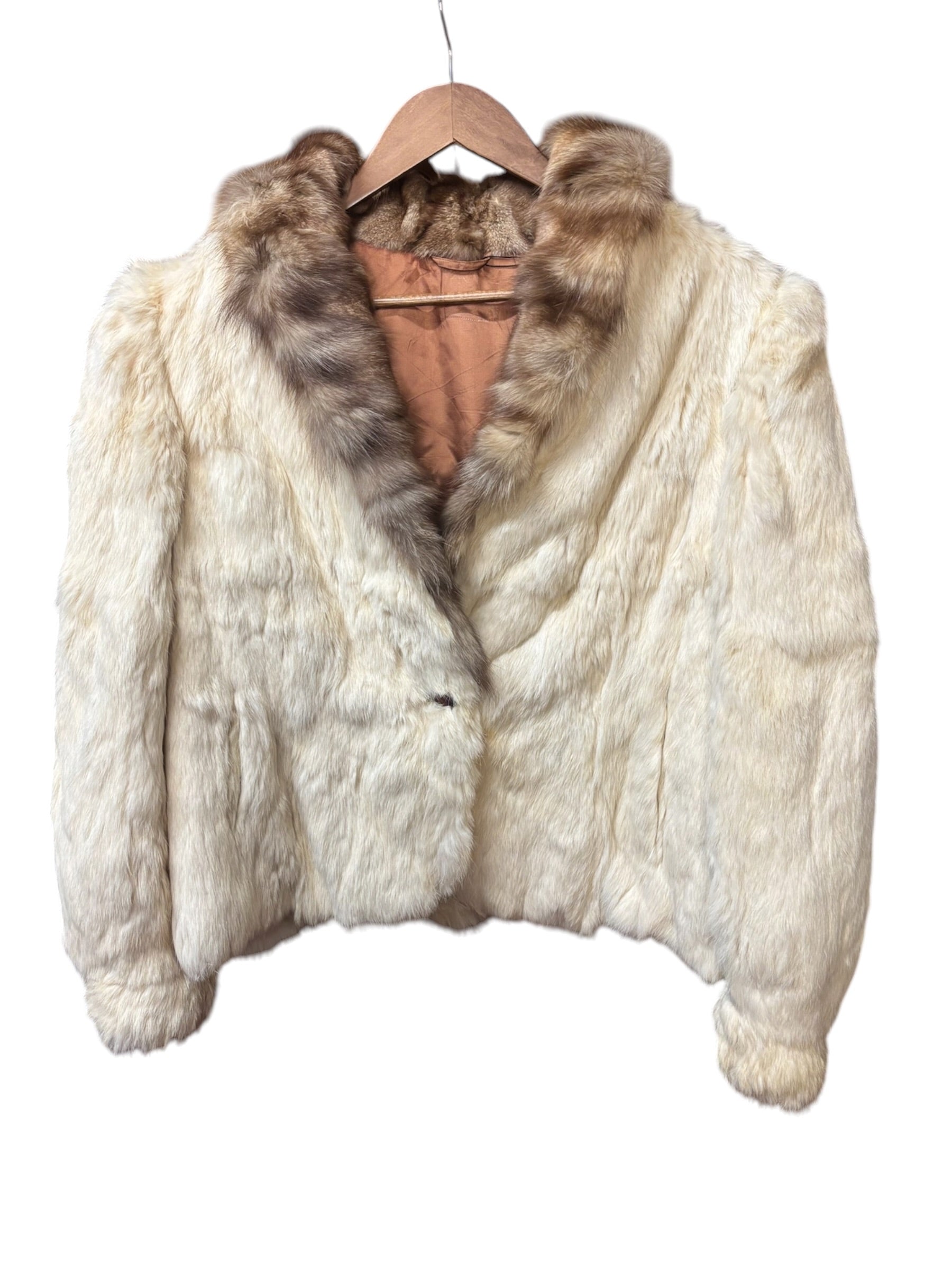 Vintage Cream/Brown Rabbit Fur Coat