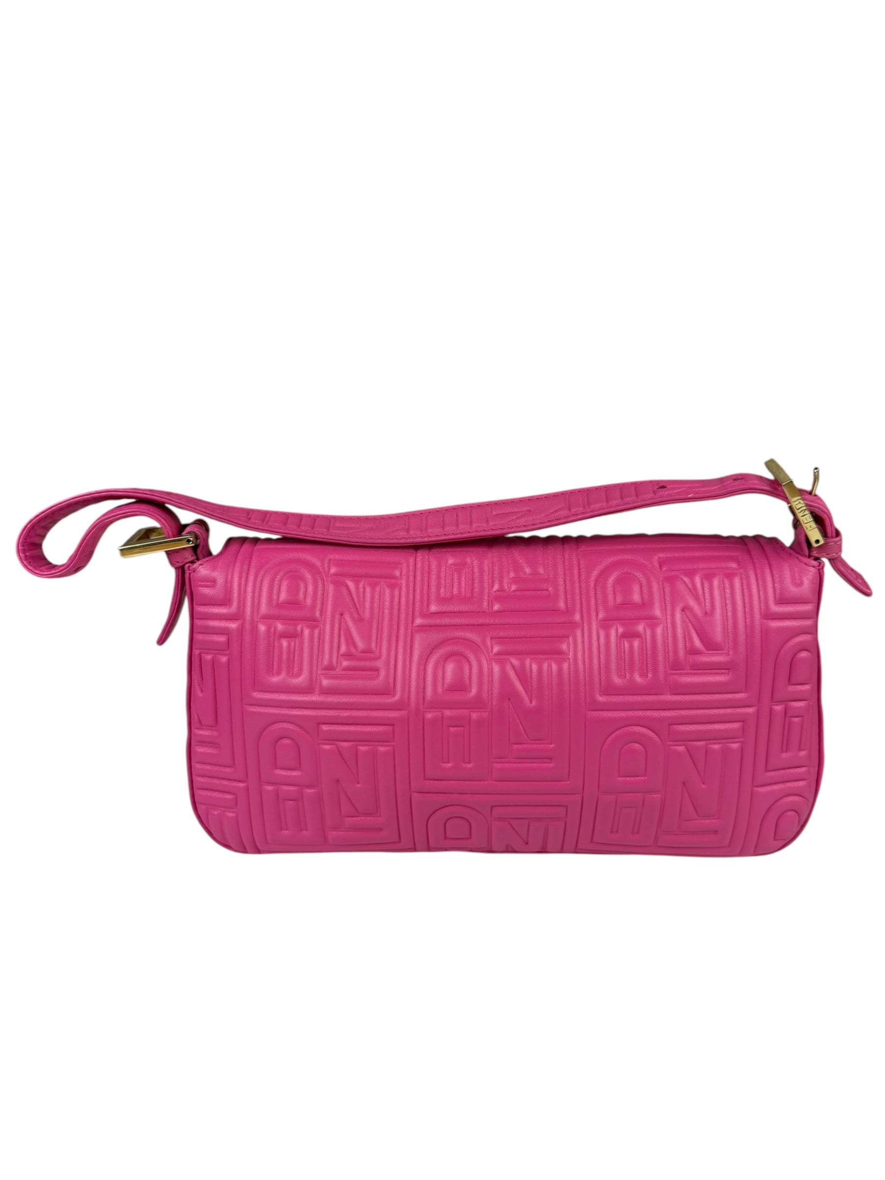 Fendi Pink Leather Logo Embossed Baguette