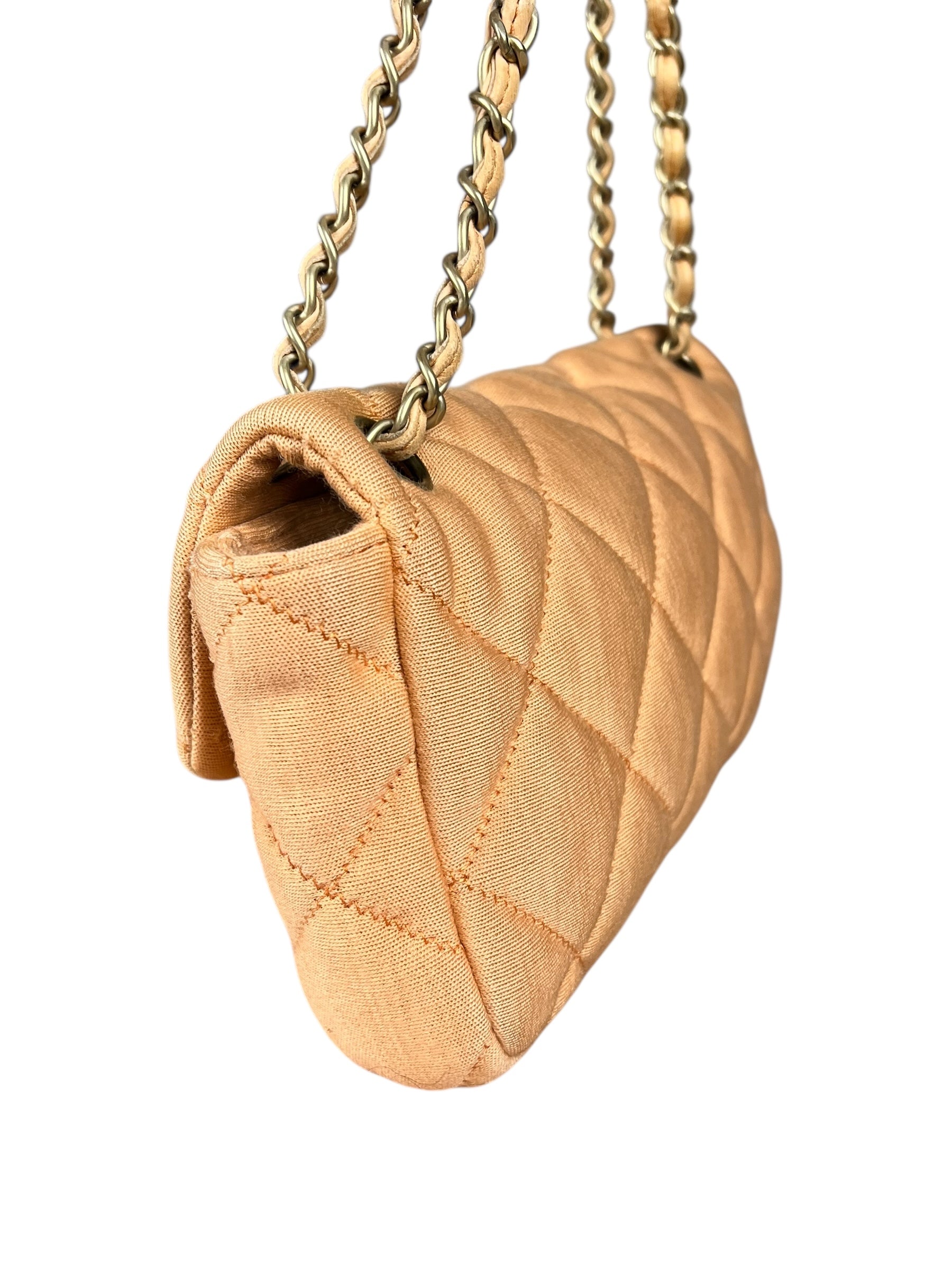Chanel CC Flap Bag Peach Jersey Quilt