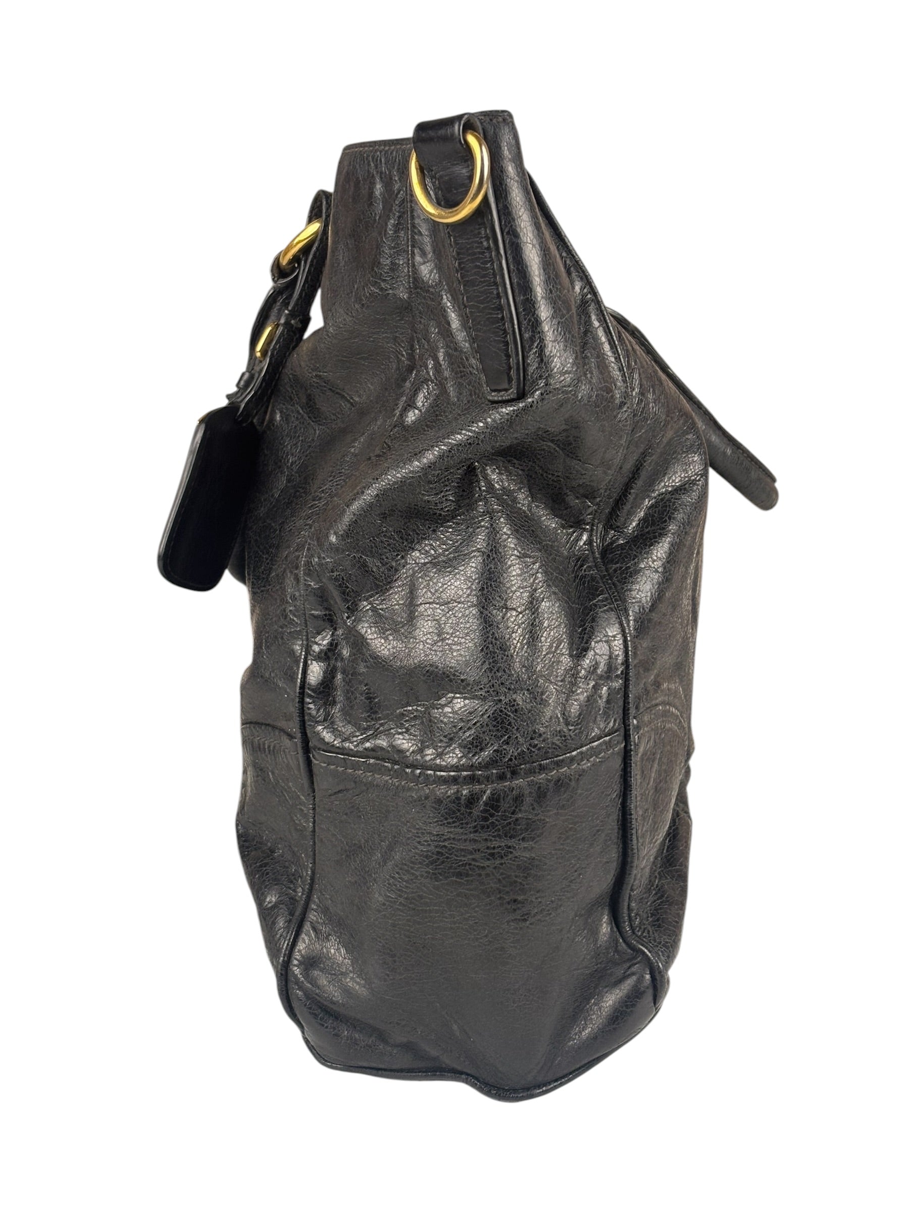 Prada Vintage Black Shine Leather Vitello Daino Tote