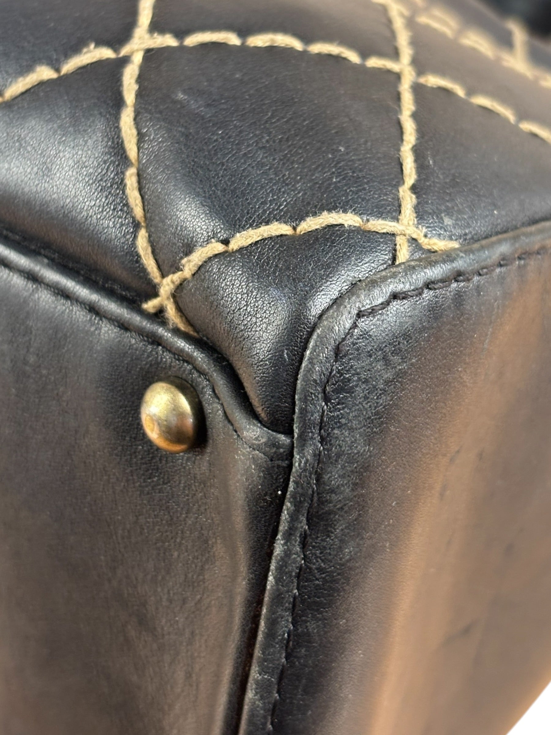 Chanel Vintage Black Leather Wild Stitch Bowler Shoulder Bag 2001