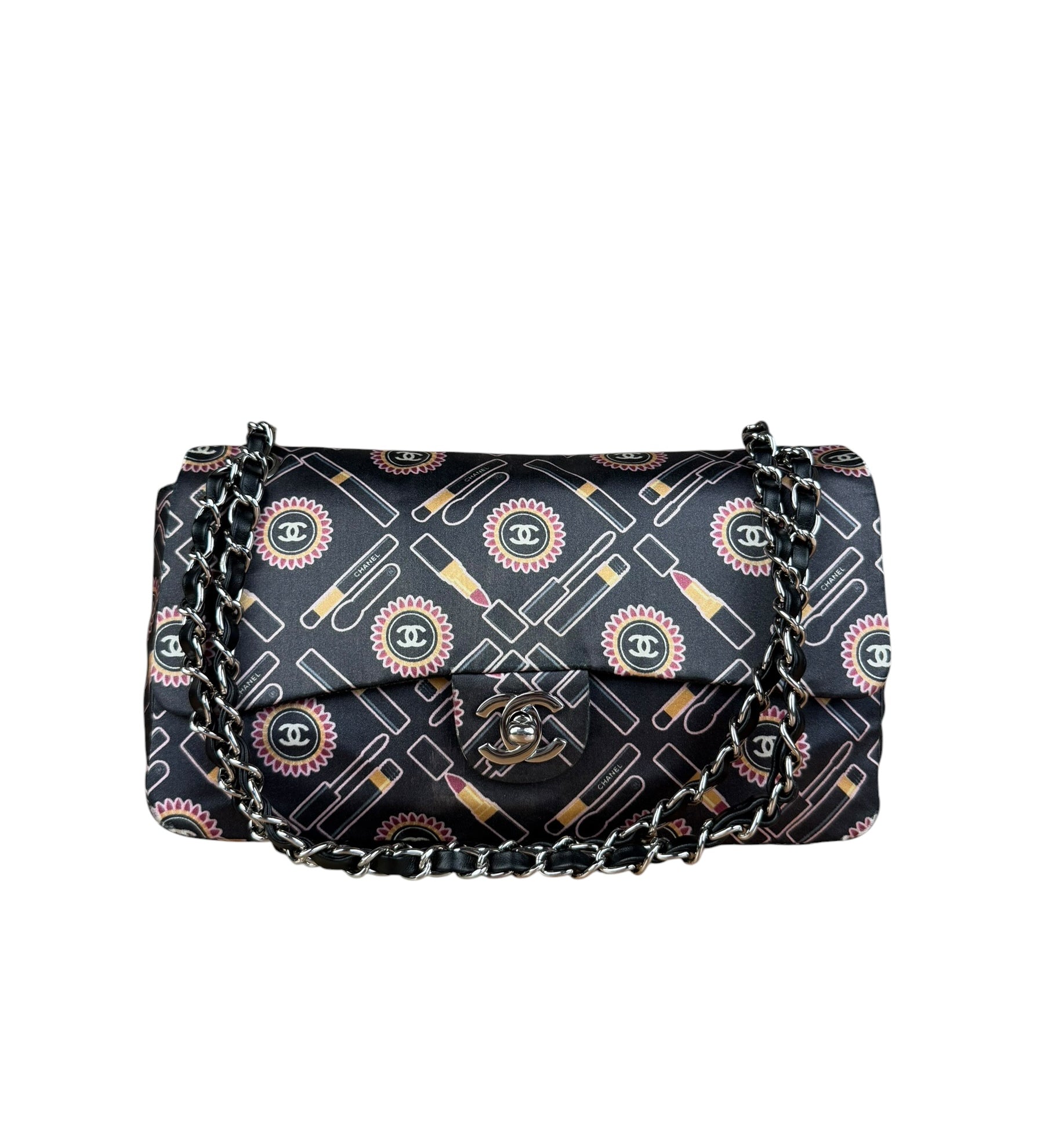 Chanel Lipstick Black Satin Single Flap Bag 2005