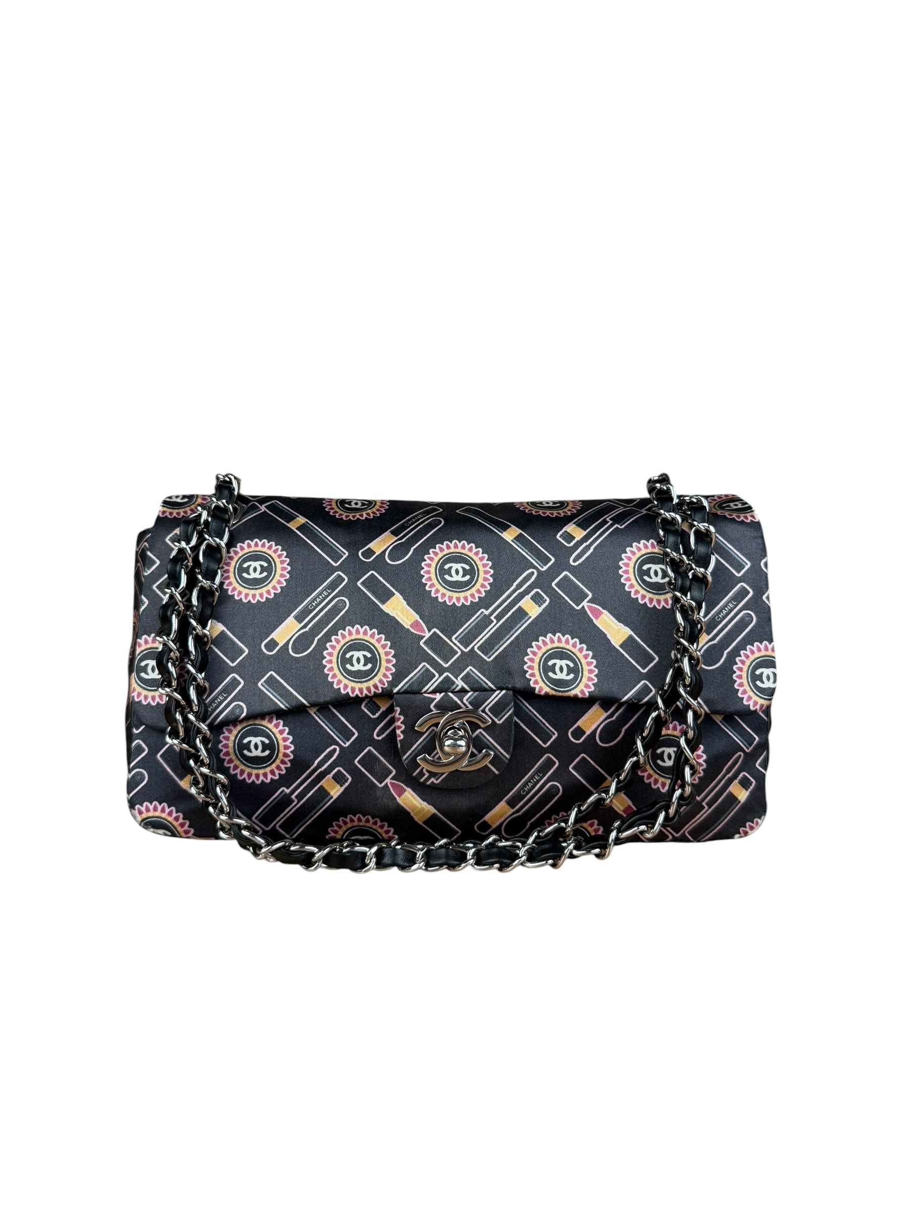 Chanel Lipstick Black Satin Single Flap Bag 2005