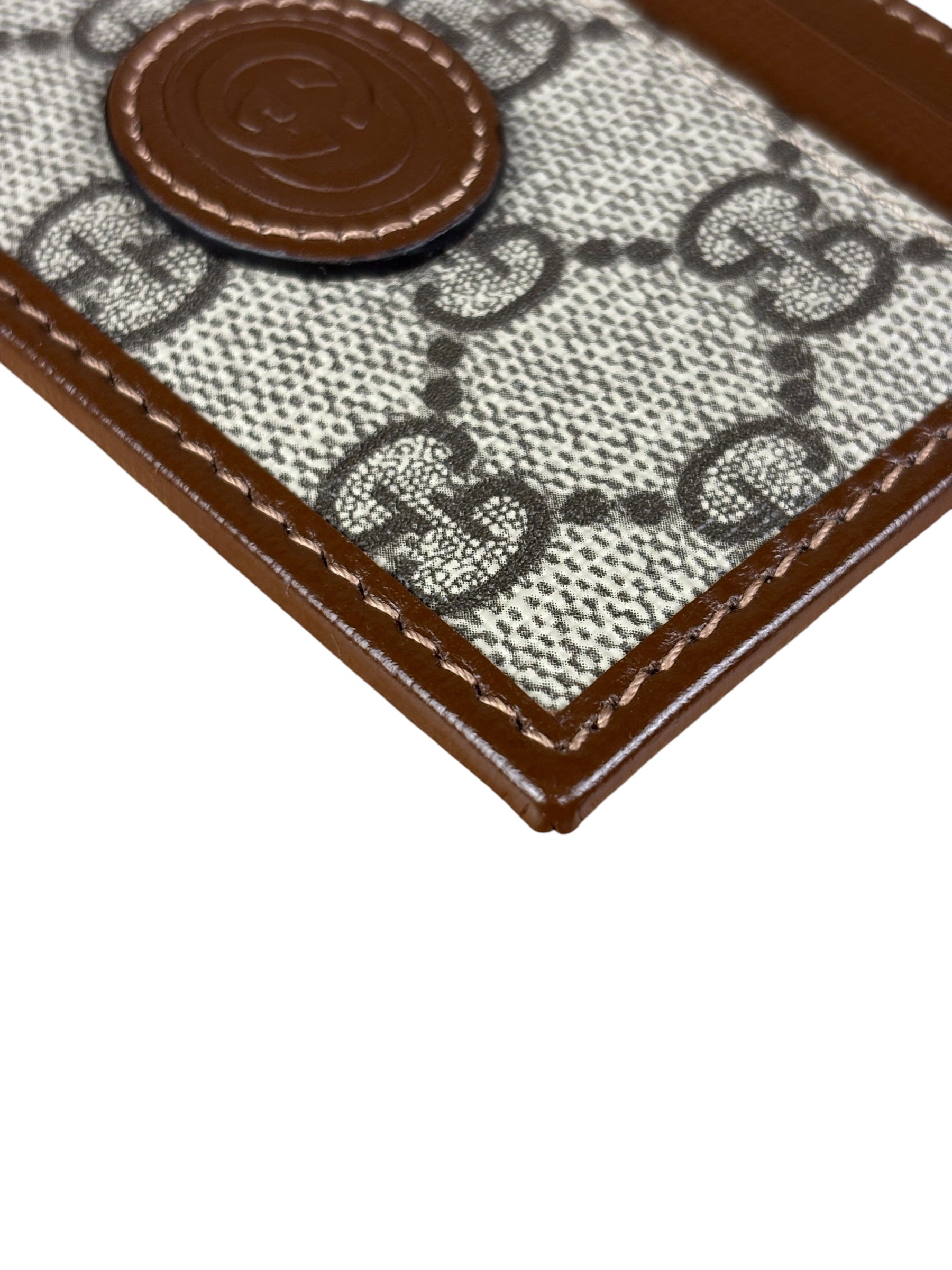 Gucci Brown Leather Trim GG Supreme Card Holder