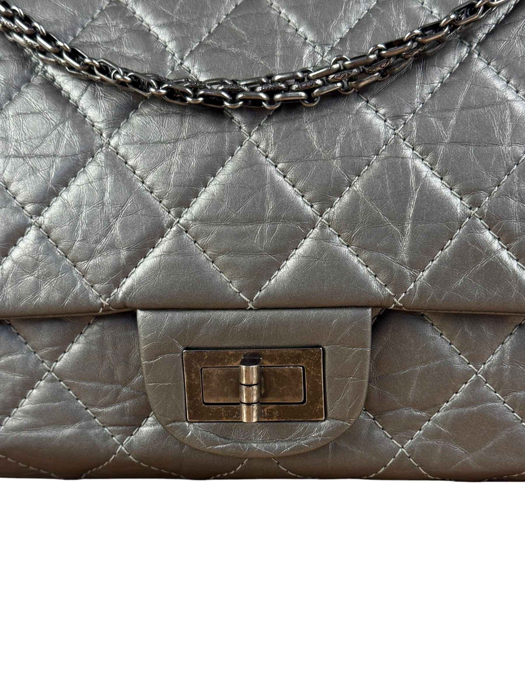 Chanel Metallic Silver Leather Reissue Double Flap Shoulder Bag 2.55 2005