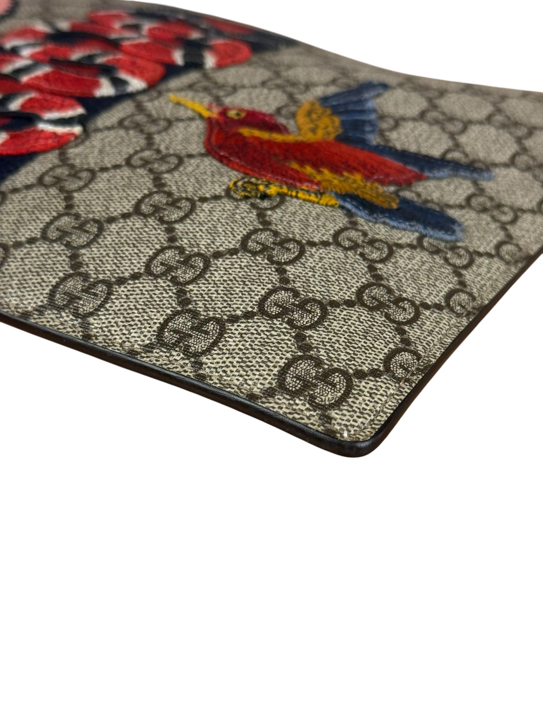 Gucci GG Supreme Kingsnake Hummingbird Embroidered Clutch Pouch