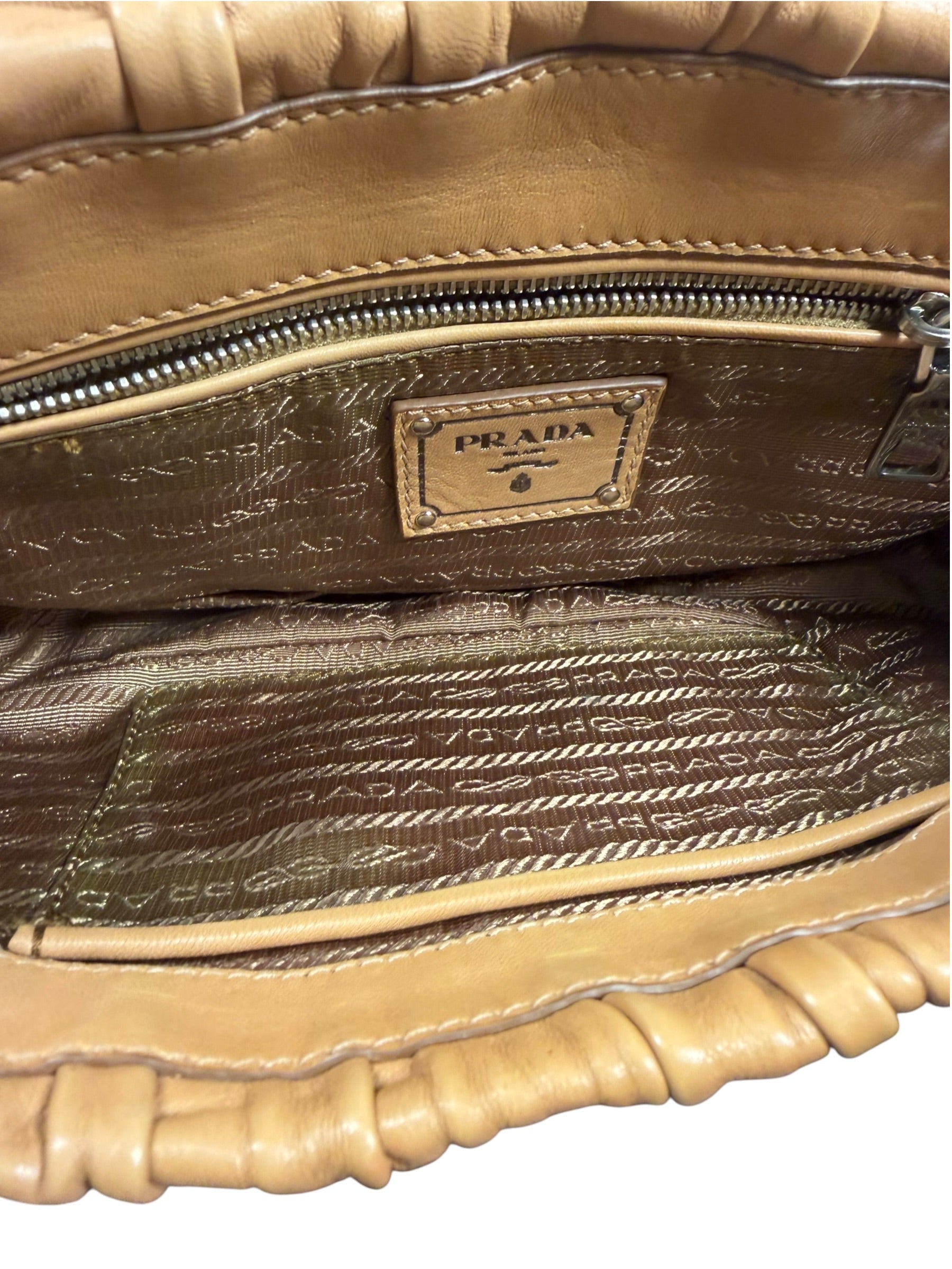 Prada Vintage Brown Nappa Leather Gaufre Shoulder Bag