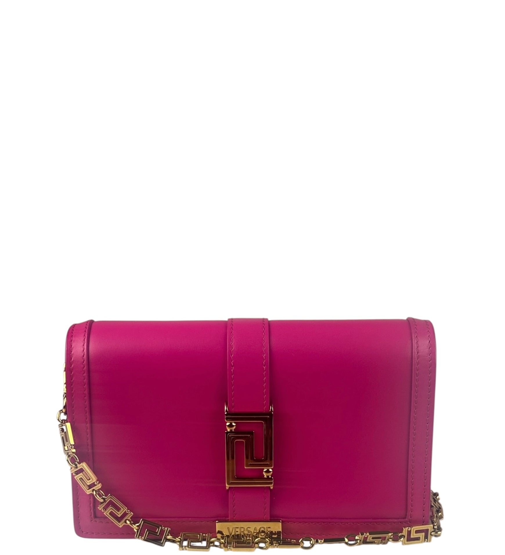 Versace Pink Leather Greca Goddess Flap Wallet-On-Chain