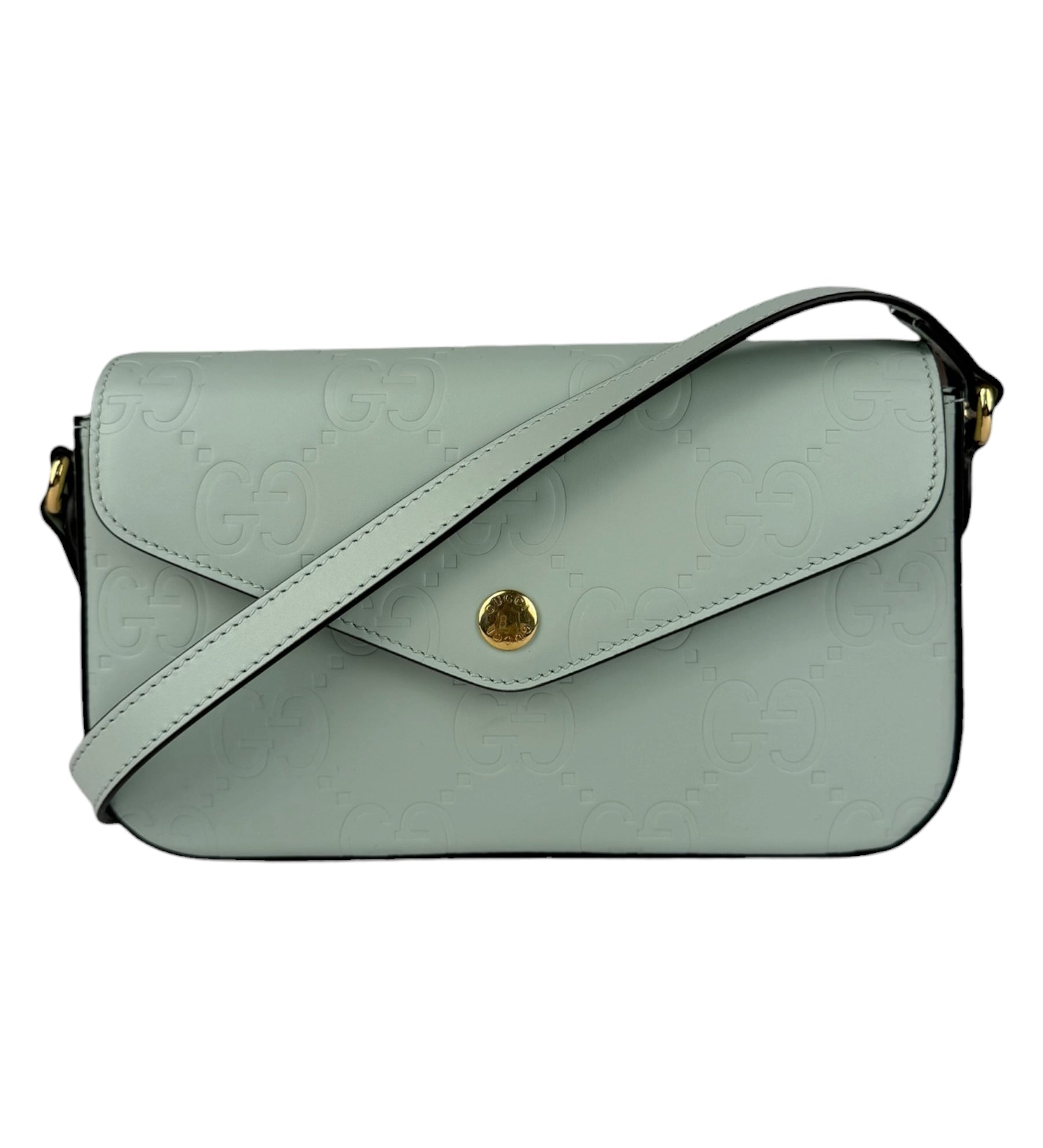 Gucci GG Super Mini Leather Shoulder Bag Pale Blue
