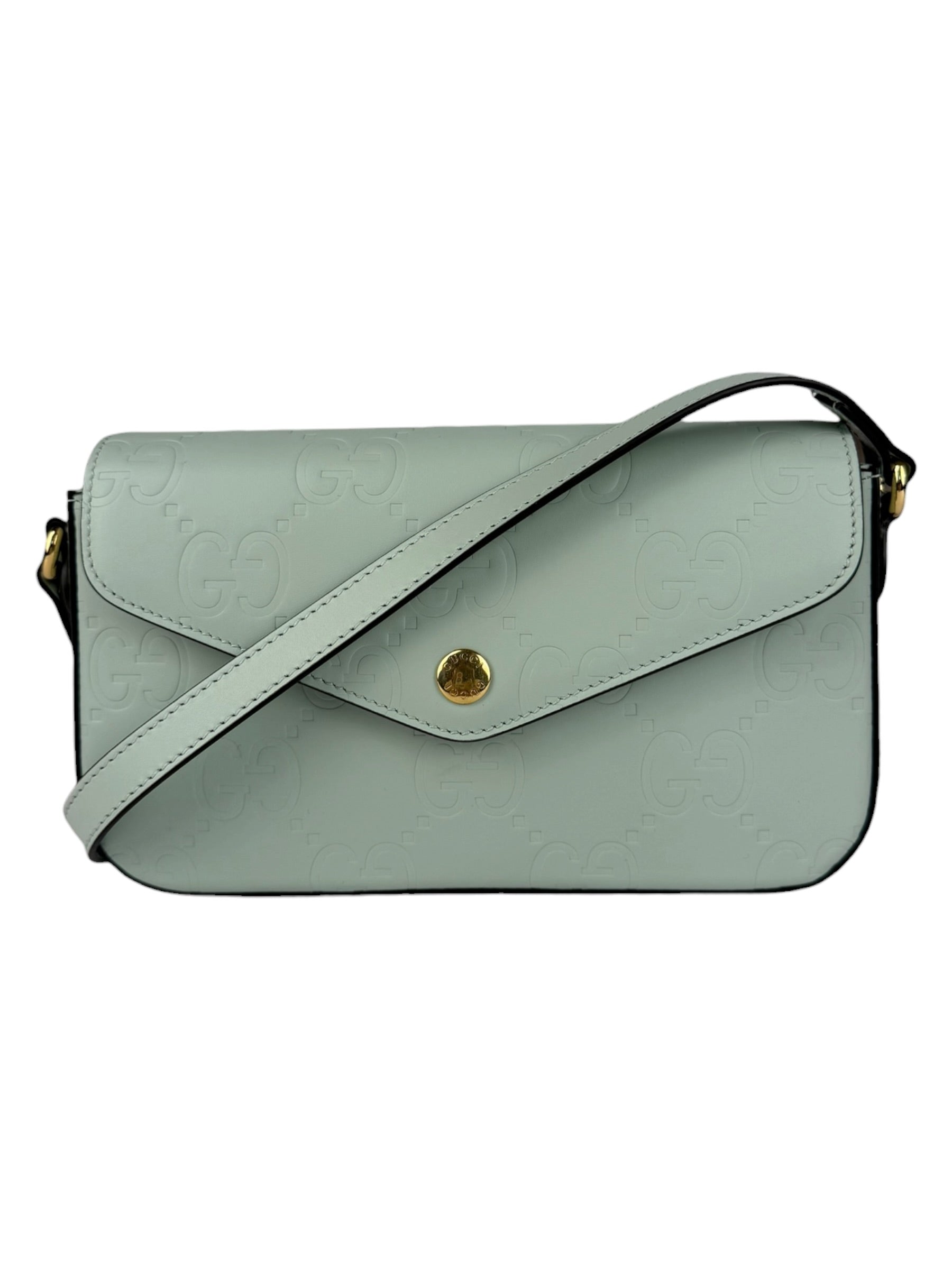 Gucci GG Super Mini Leather Shoulder Bag Pale Blue