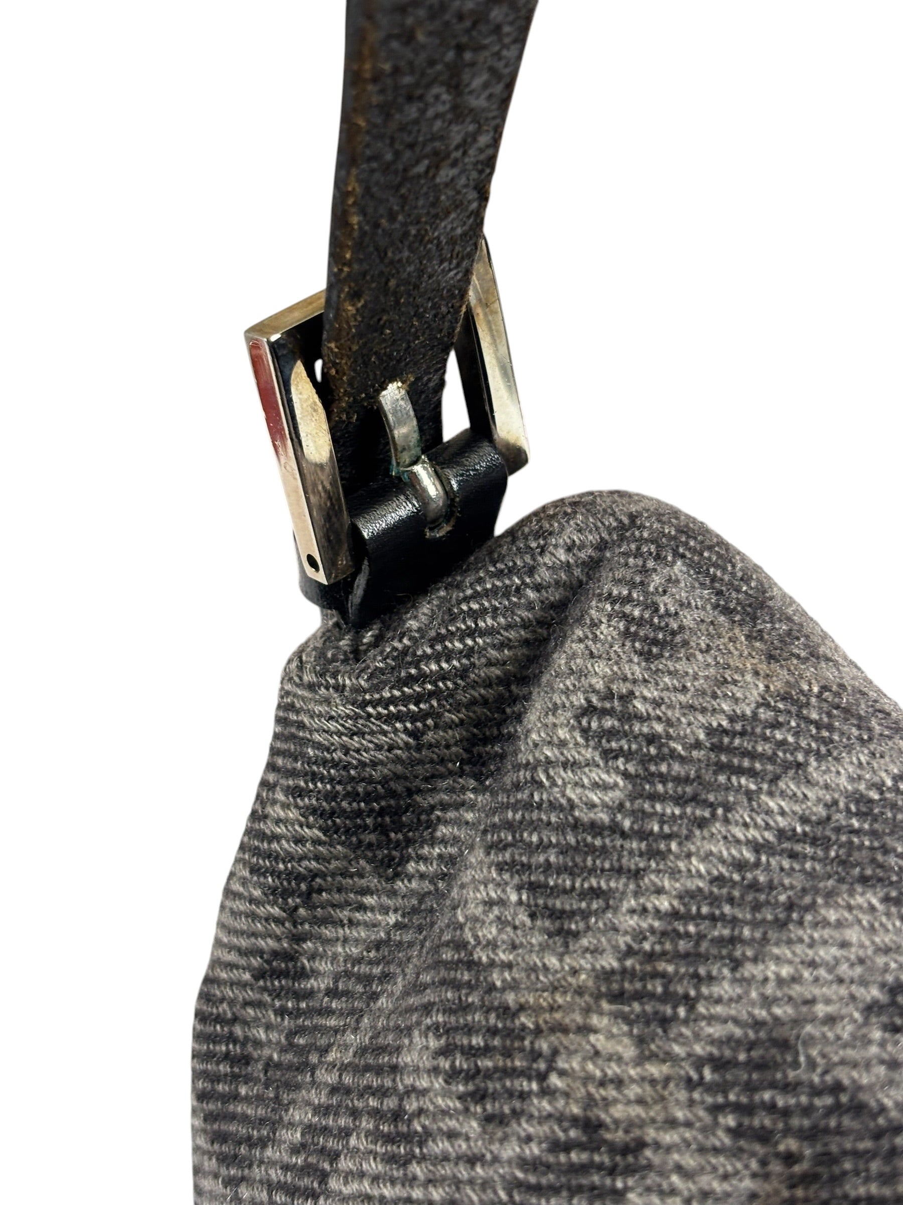 Fendi Grey/Black Leather Trim/Wool Zucca Baguette