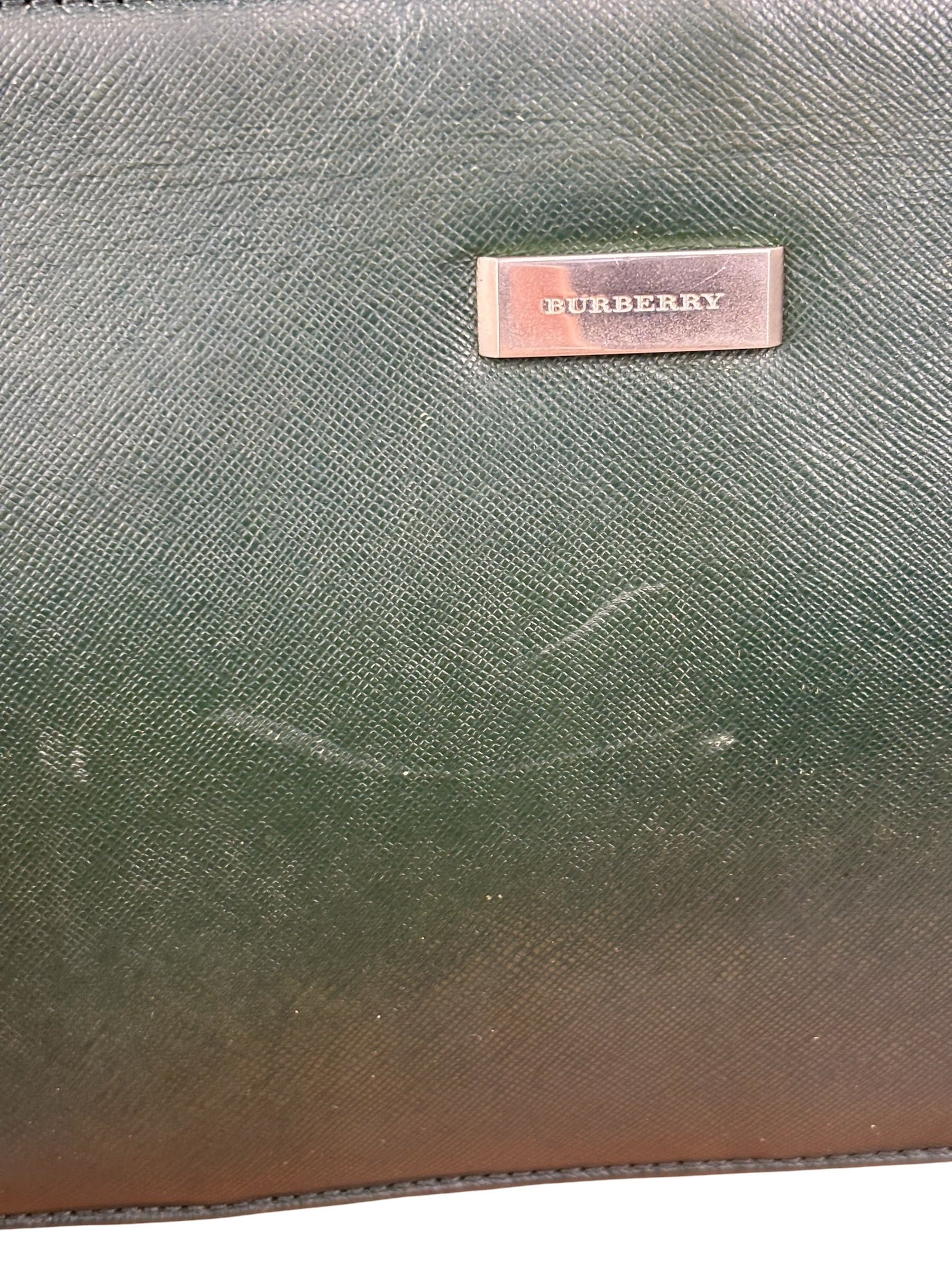 Burberry Dark Green Saffiano Leather Clutch