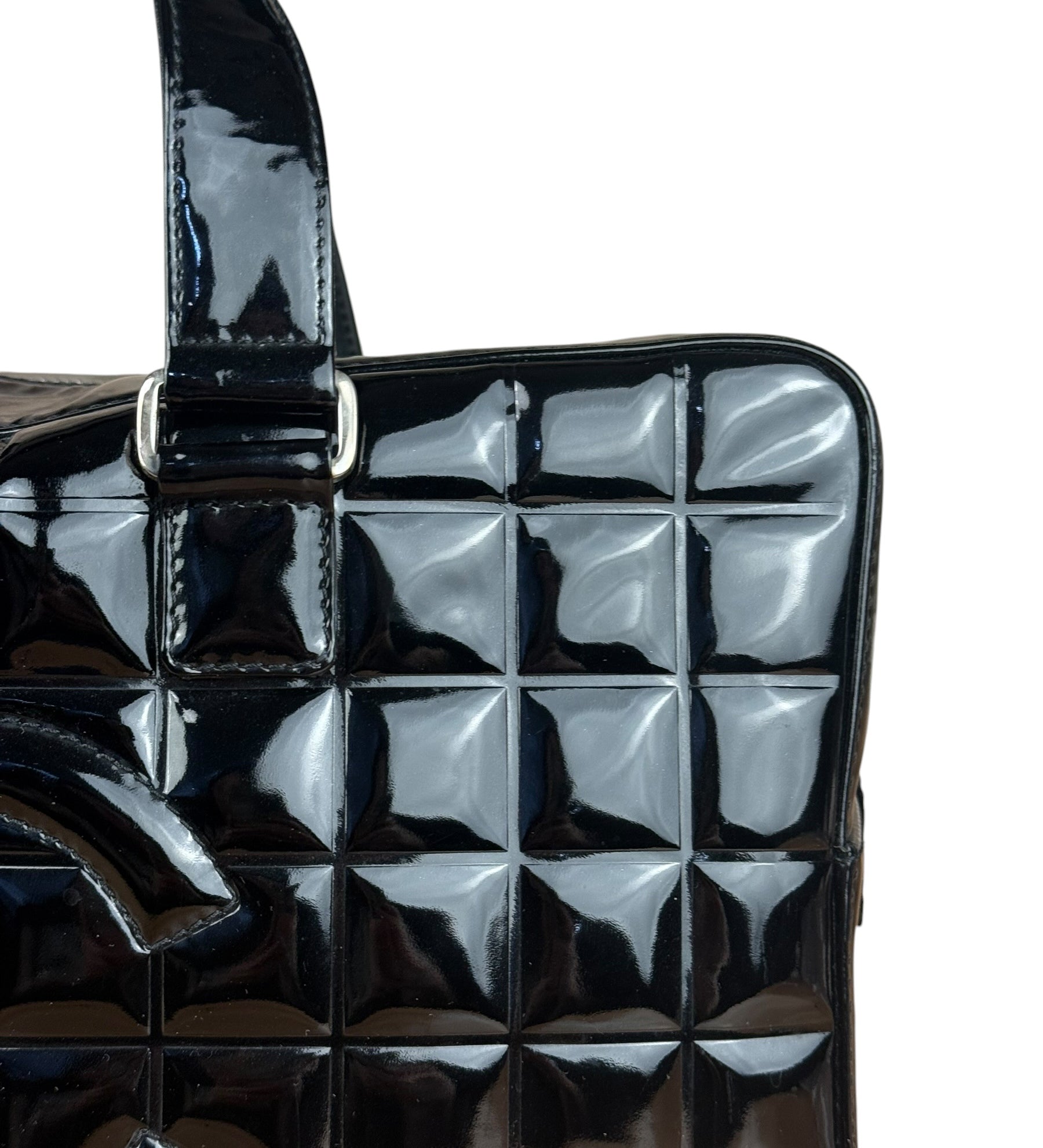 Chanel Black Patent Chocolate Bar Bowler Bag 2002