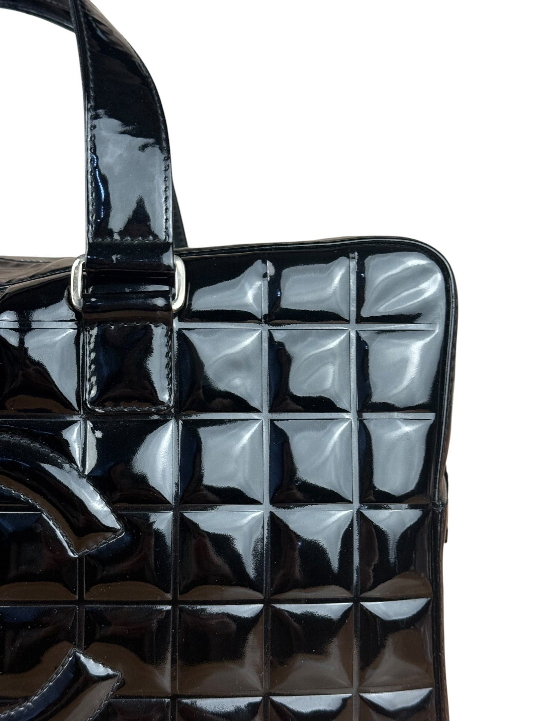 Chanel Black Patent Chocolate Bar Bowler Bag 2002