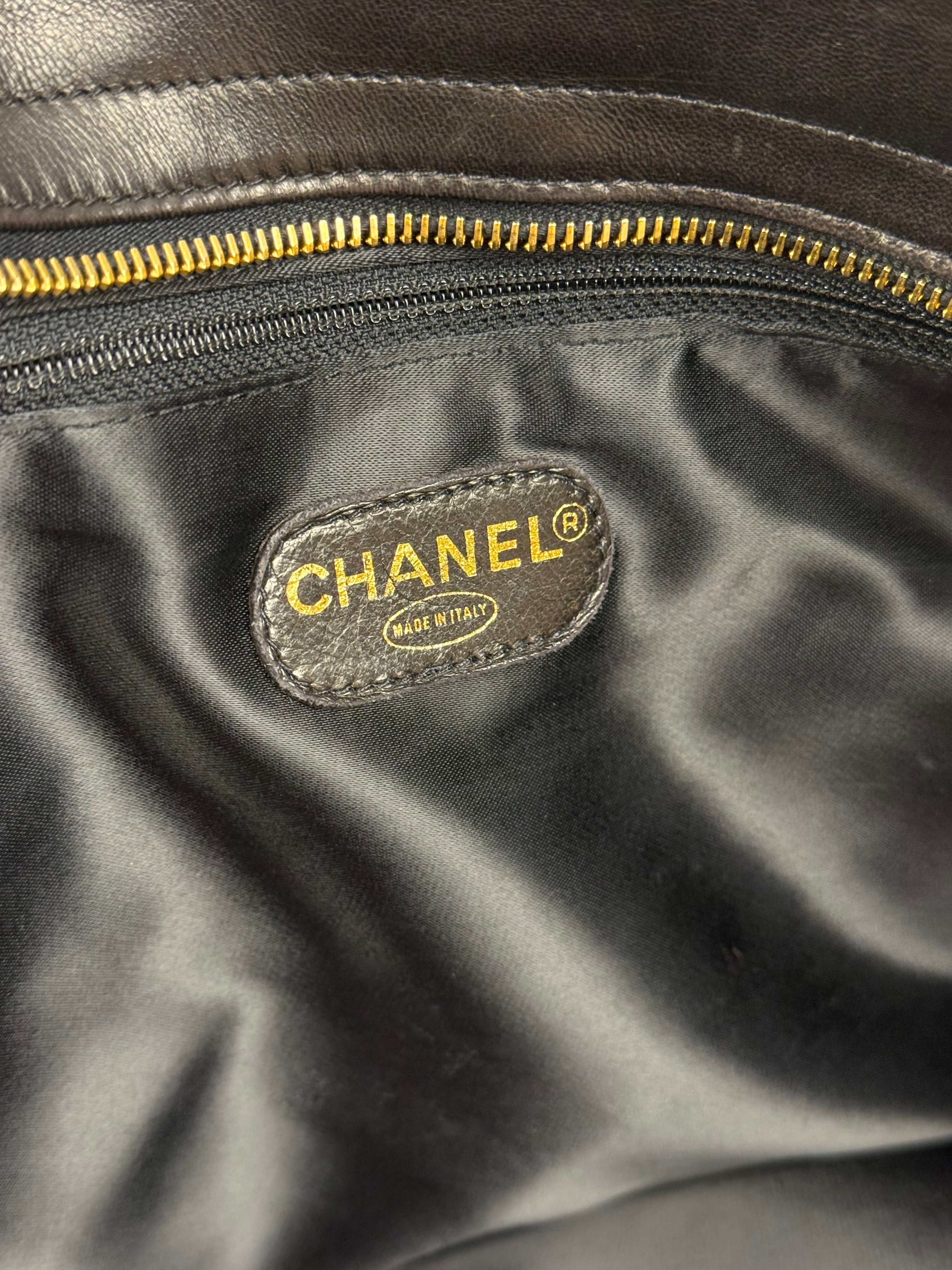 Chanel Black Quilted Leather Chain Shoulder Tote '94-'96