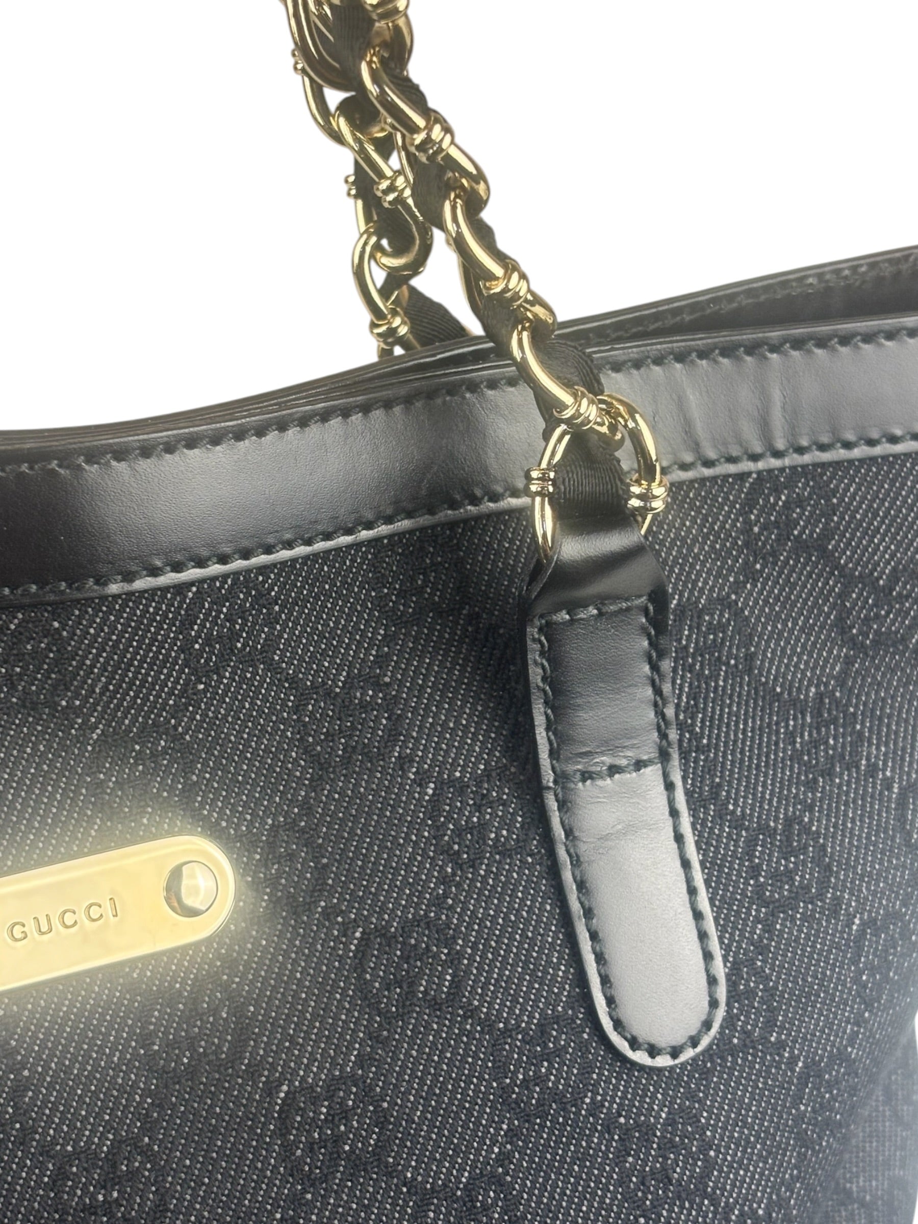 Gucci GG Black Canvas Capri Chain Tote Bag