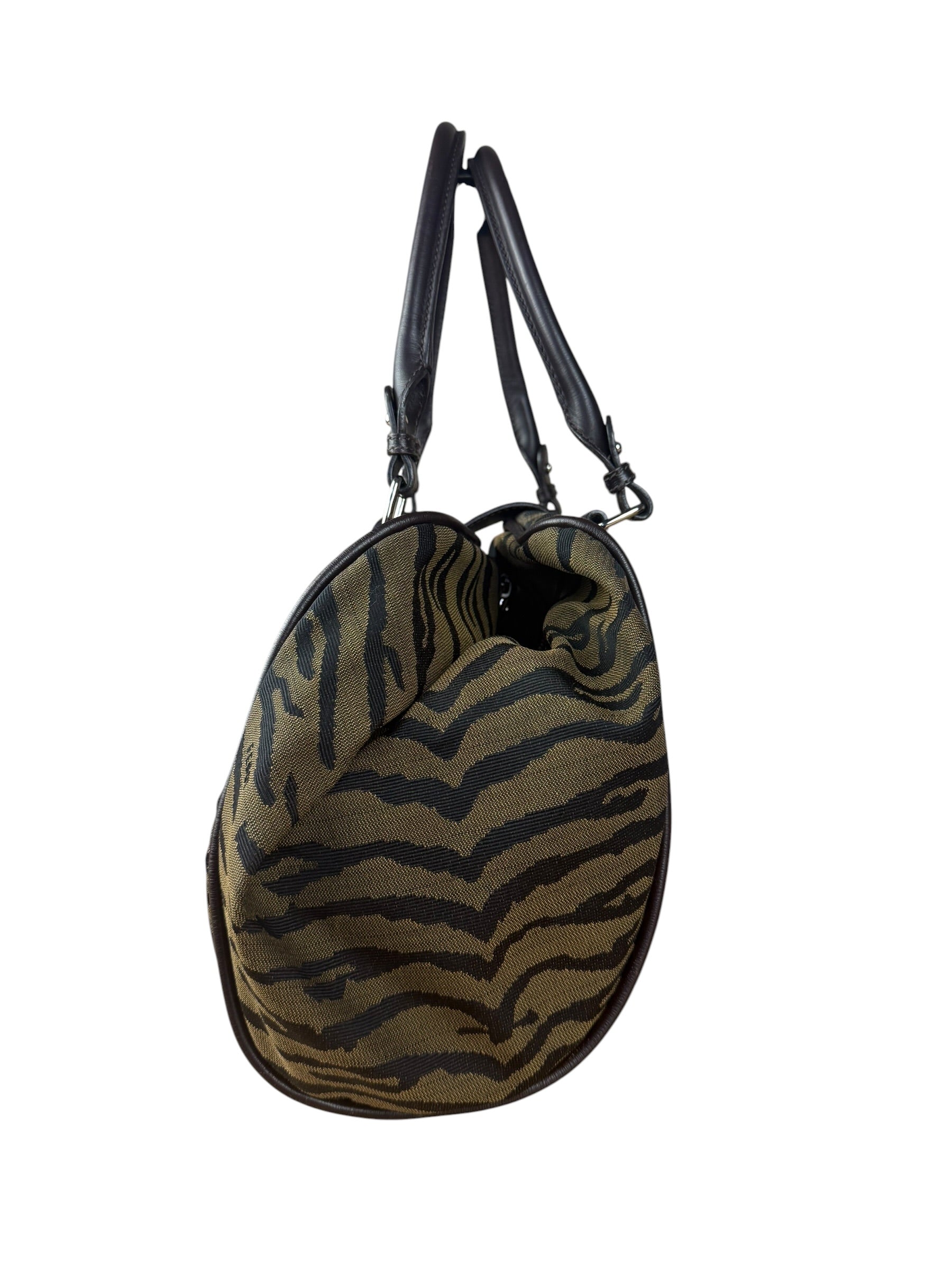Fendi Vintage Tiger Print Canvas Bowler Bag