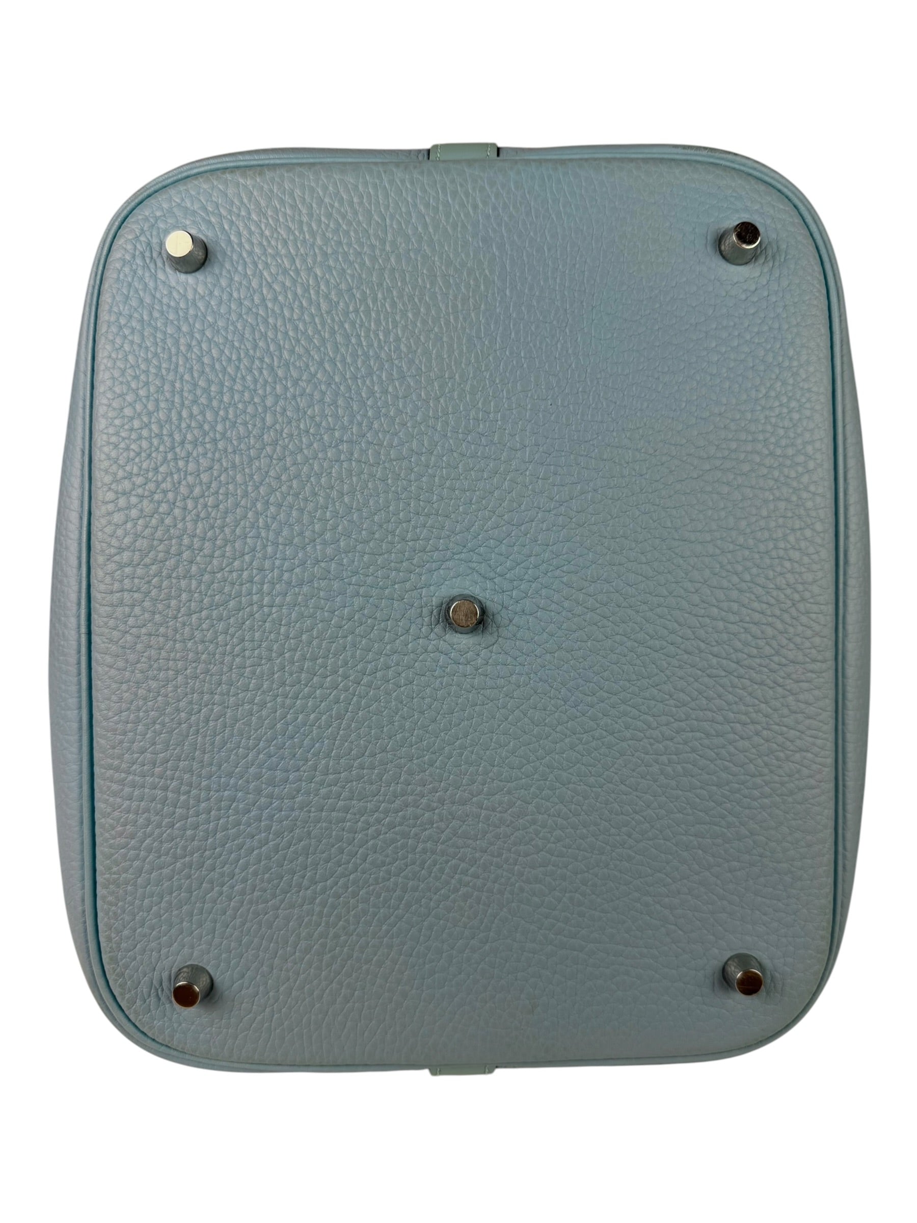 Hermes Blue Leather Picotin Lock 18 Bucket Bag