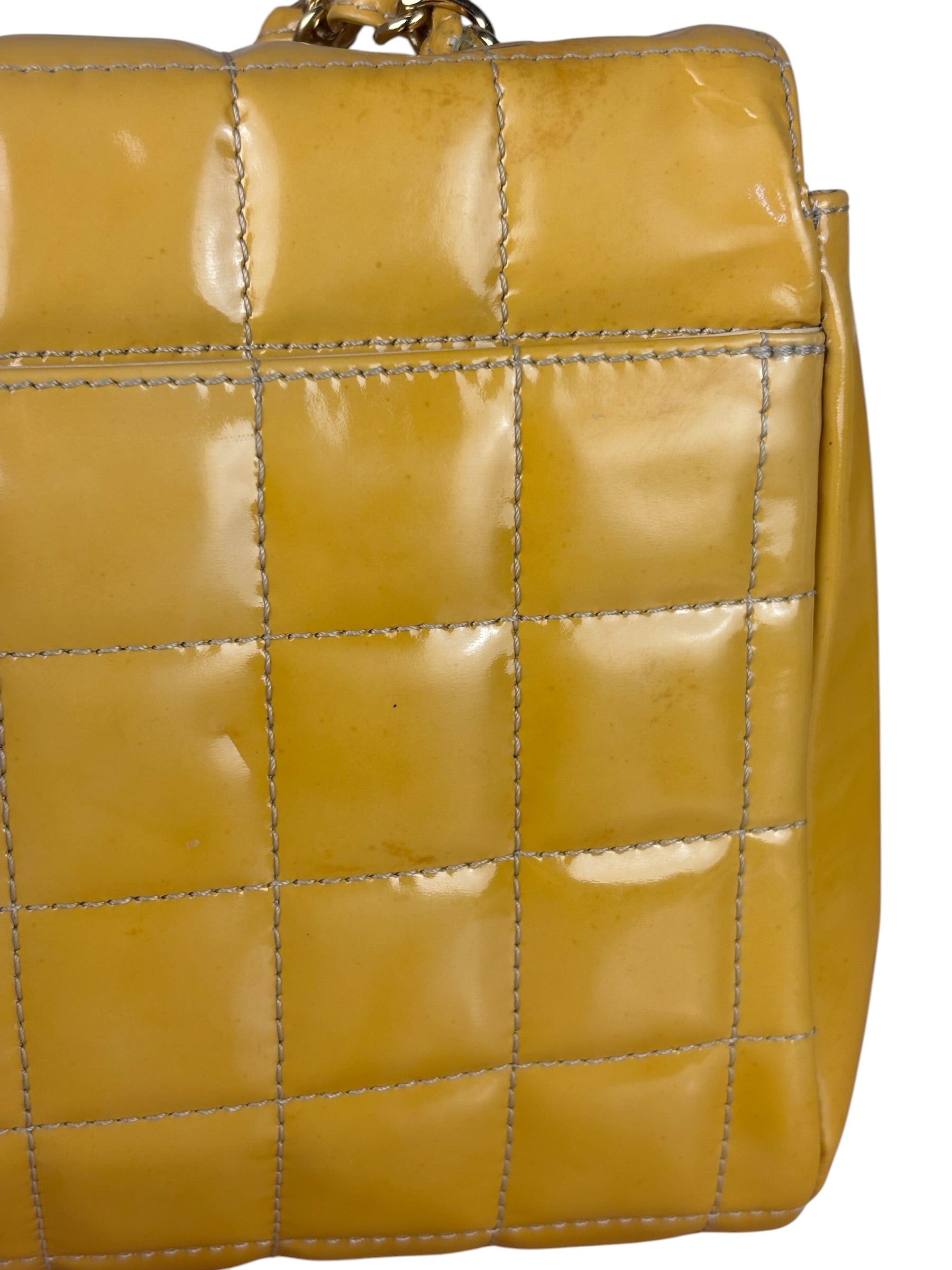 Chanel Yellow Patent Chocolate Bar Quilted CC Shoulder Bag 2002