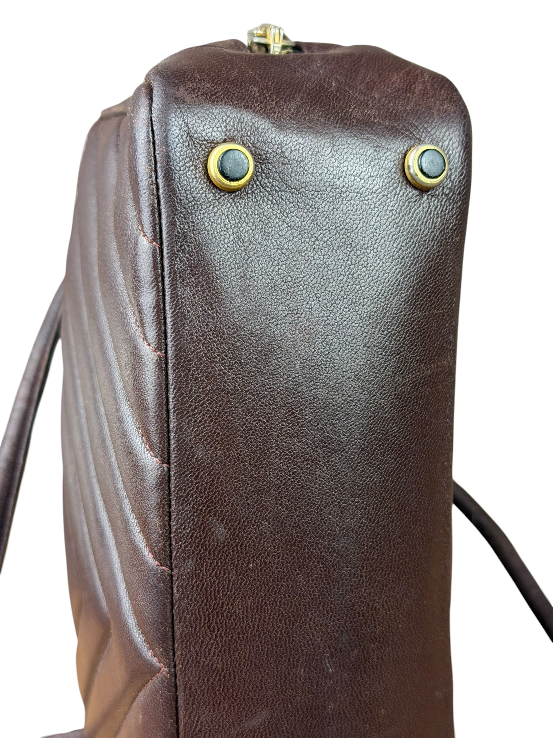 Chanel Burgundy Leather V Stitch Shoulder Bag 1990's