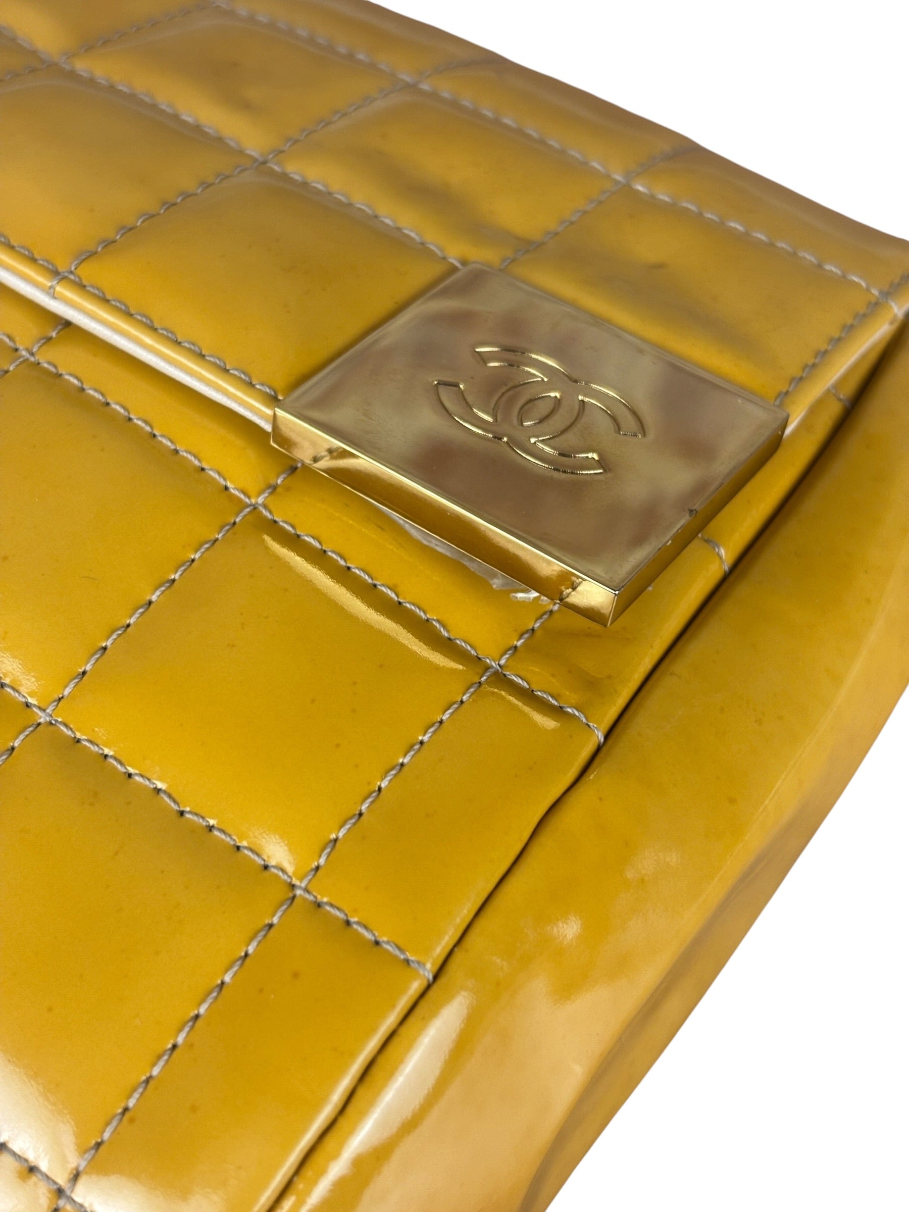Chanel Yellow Patent Chocolate Bar Quilted CC Shoulder Bag 2002