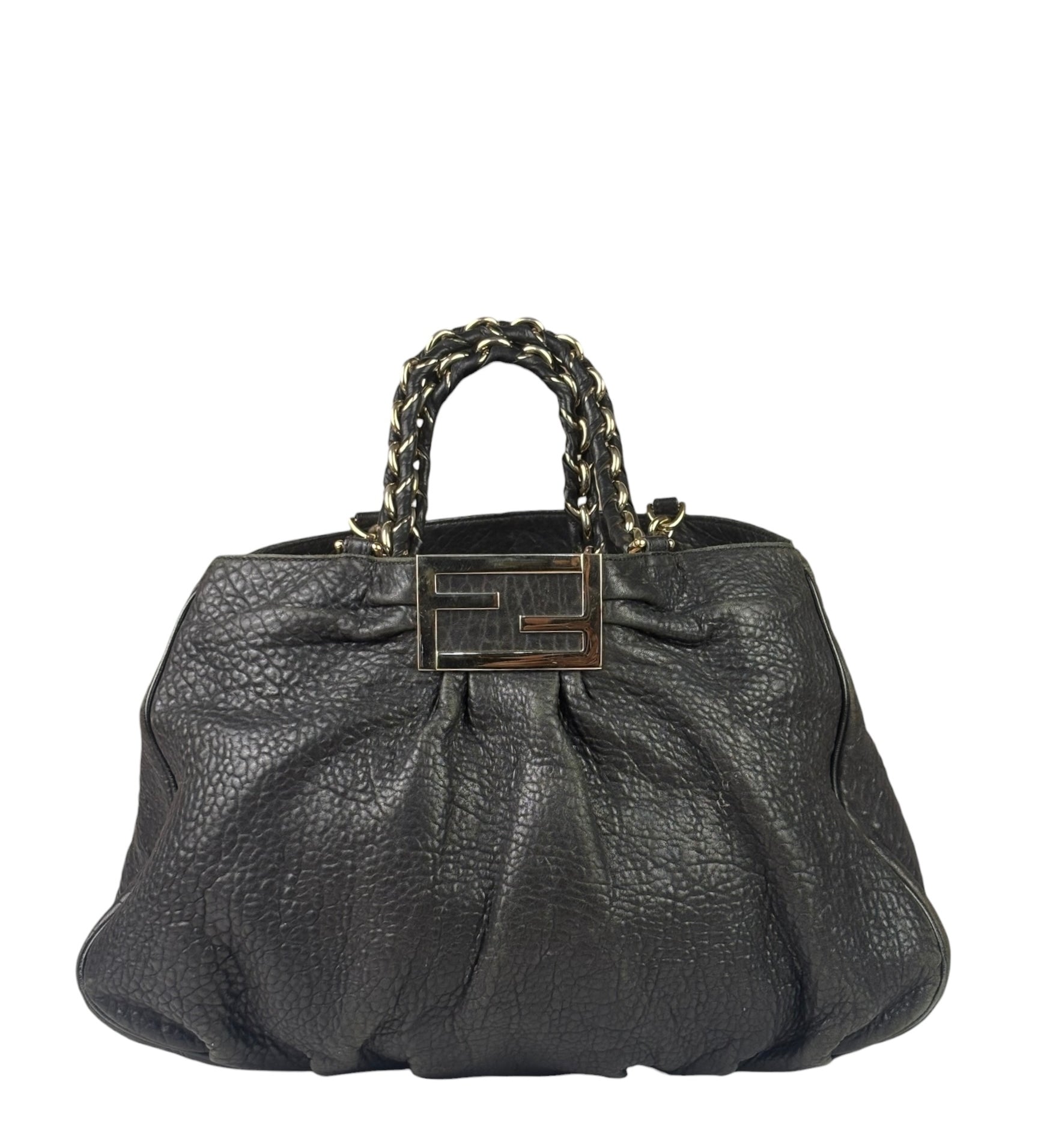 Fendi Vintage Black Leather Mia Chain Tote