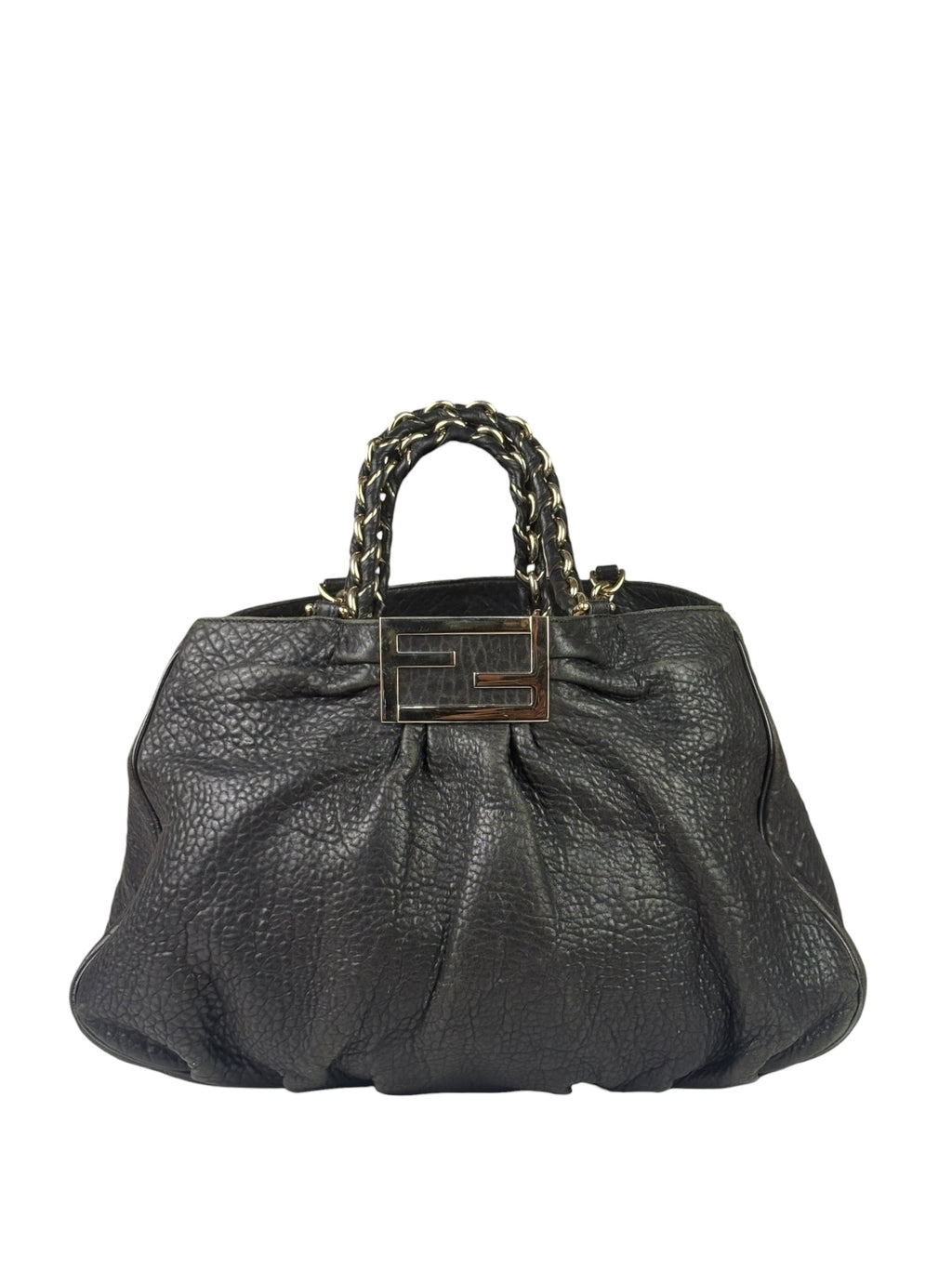 Fendi Vintage Black Leather Mia Chain Tote