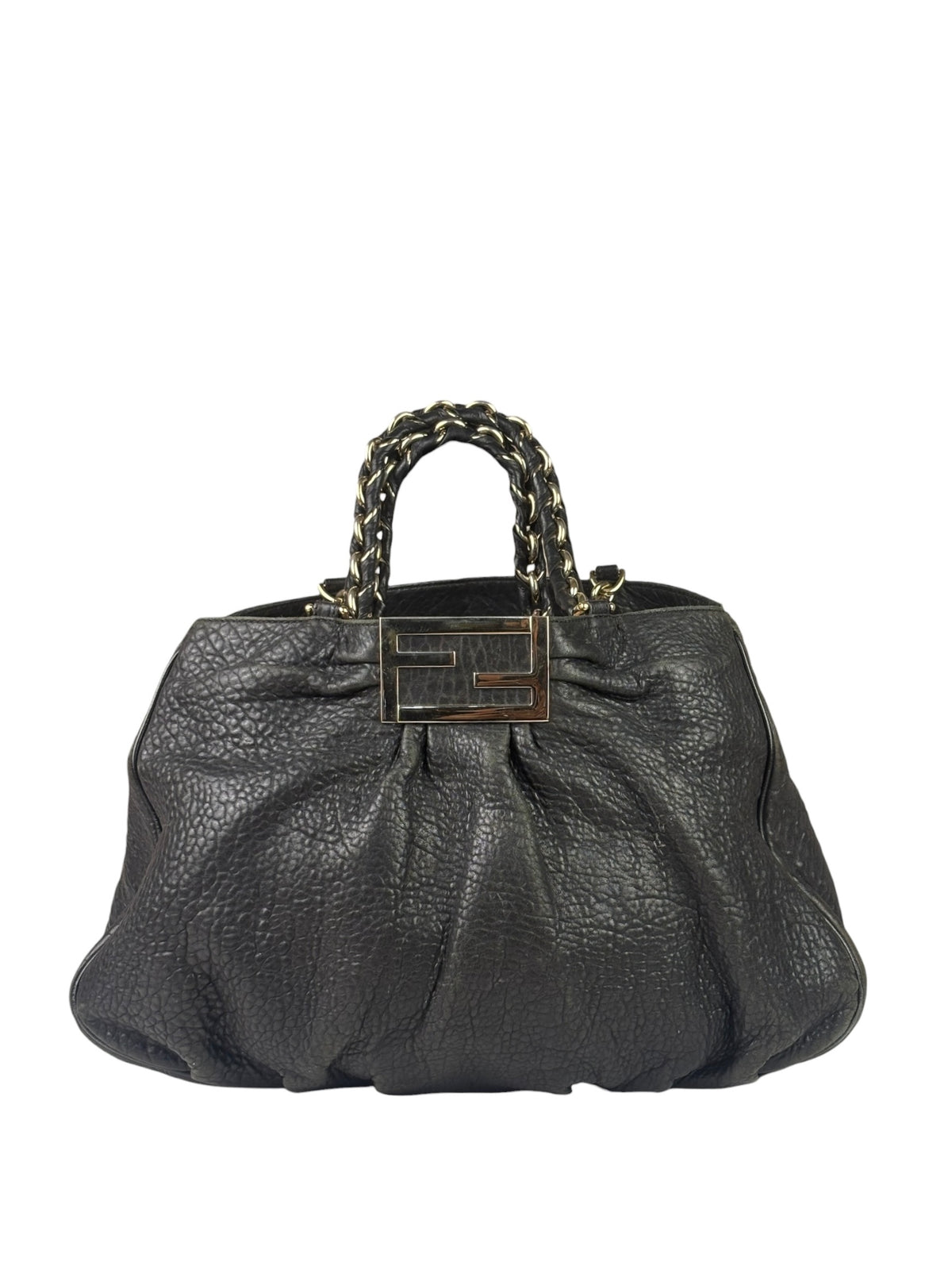 Fendi Vintage Black Leather Mia Chain Tote