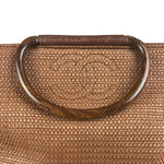 Chanel Vintage Brown Woven Straw Raffia Wooden Top Handle Handbag 2001