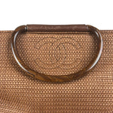 Chanel Vintage Brown Woven Straw Raffia Wooden Top Handle Handbag 2001
