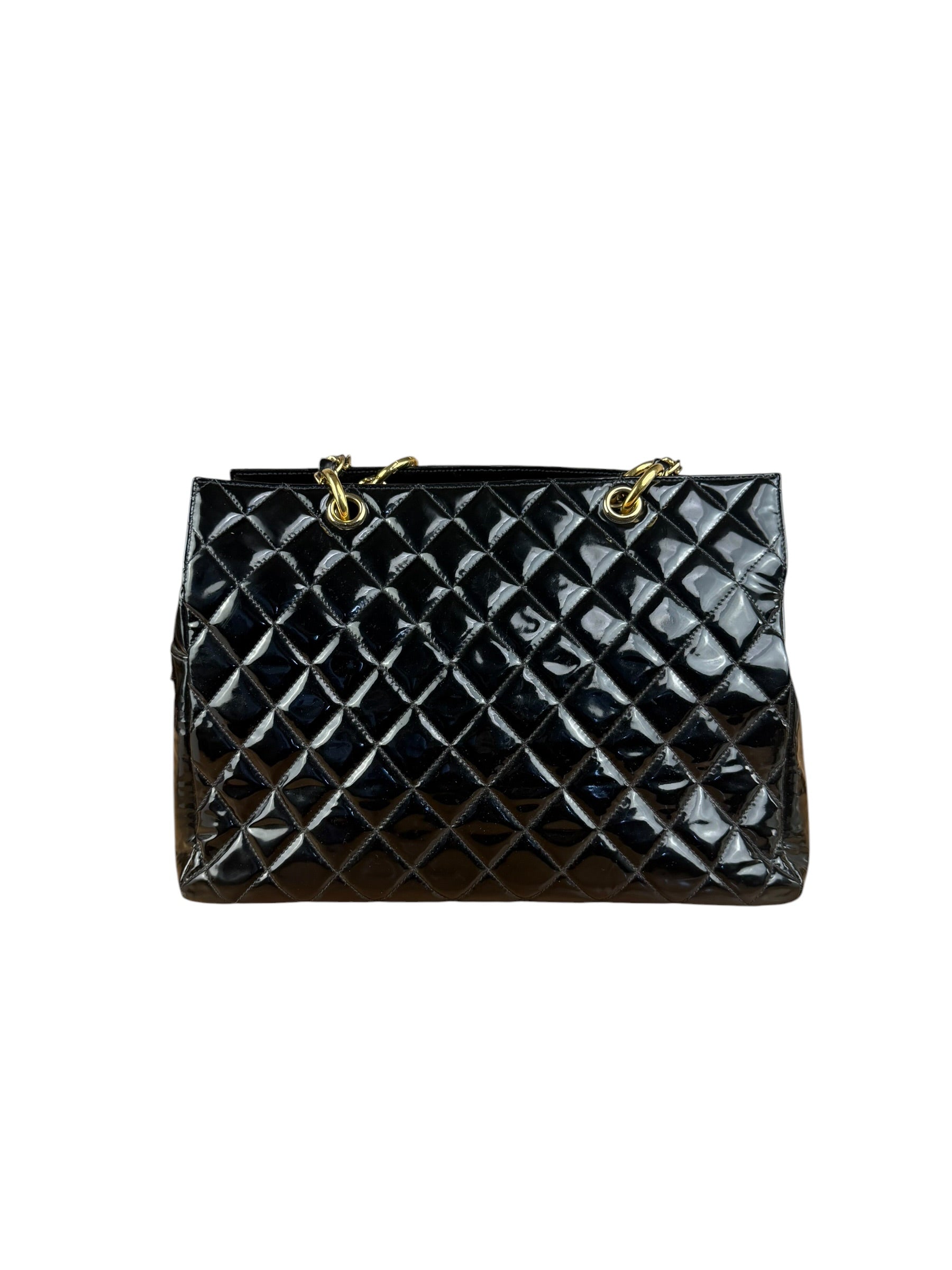 Chanel Black Patent Quilted Leather Timeless Shopping Tote Bag 2002