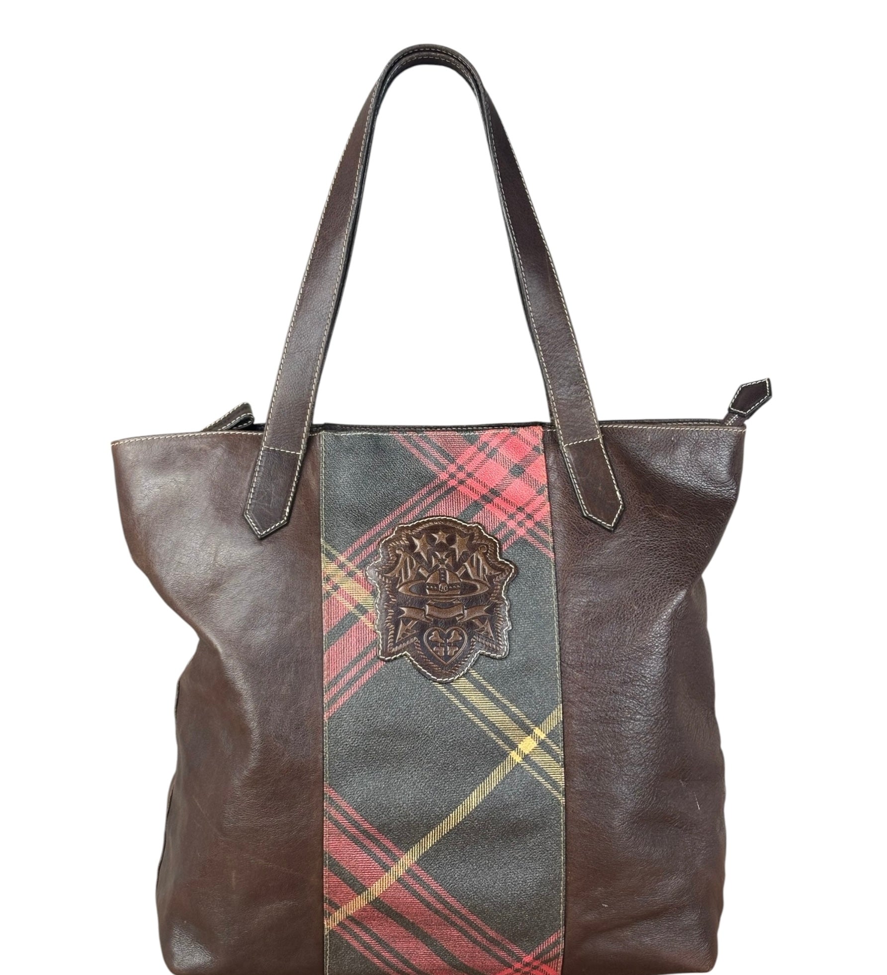 Vivienne Westwood Brown Leather Tartan Shoulder/Tote Bag