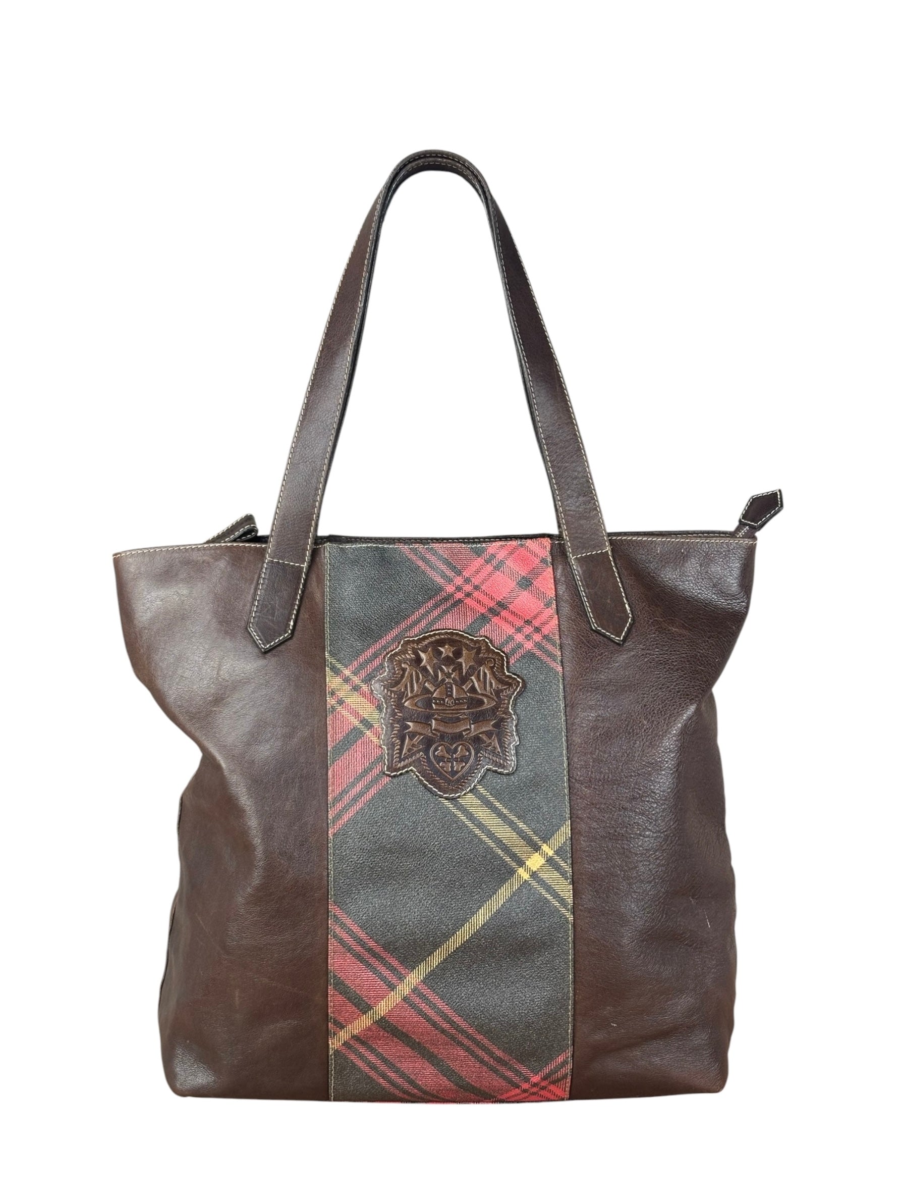 Vivienne Westwood Brown Leather Tartan Shoulder/Tote Bag