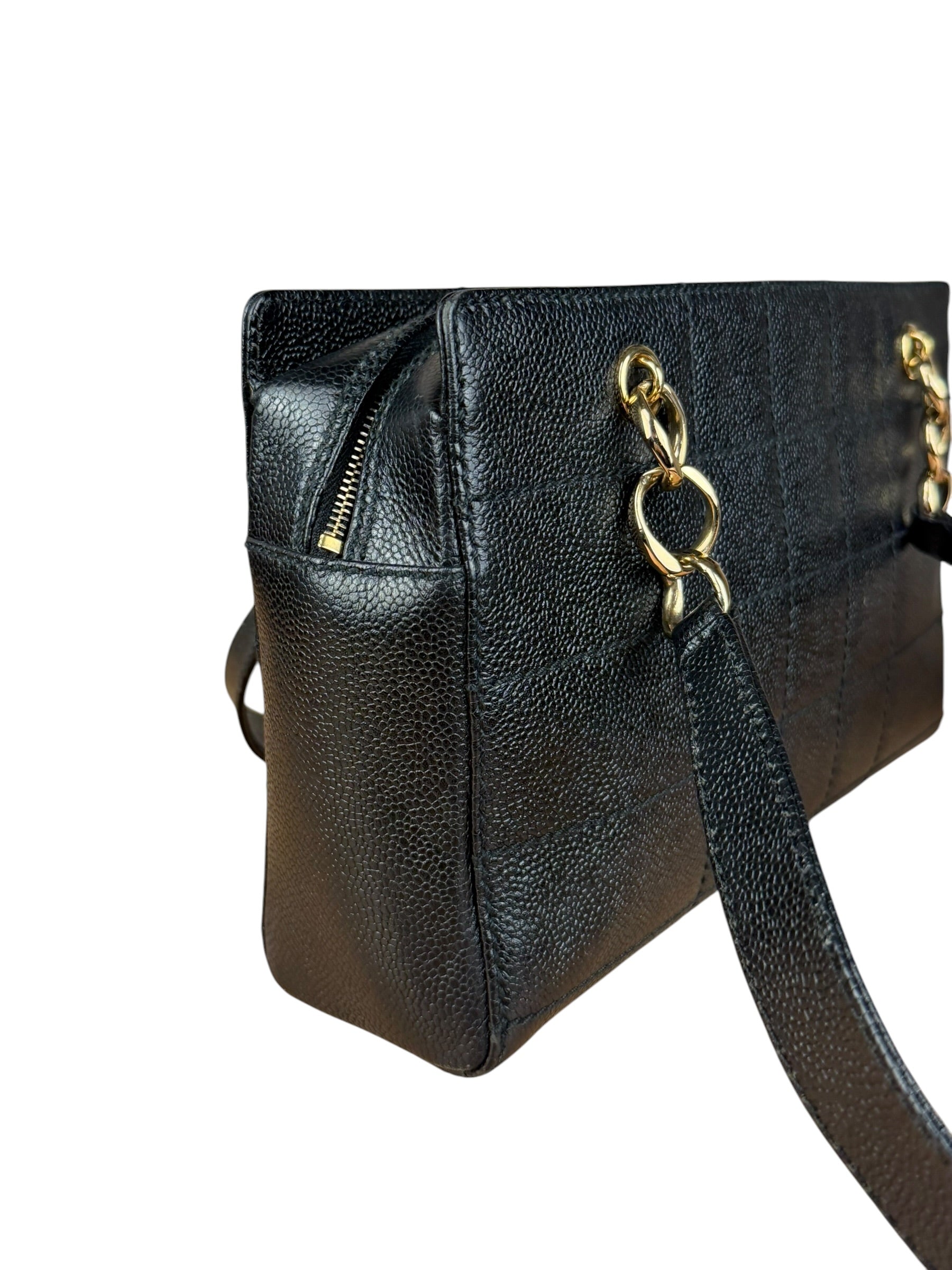Chanel Black Choco Bar Stitch Caviar Chain Tote 2002