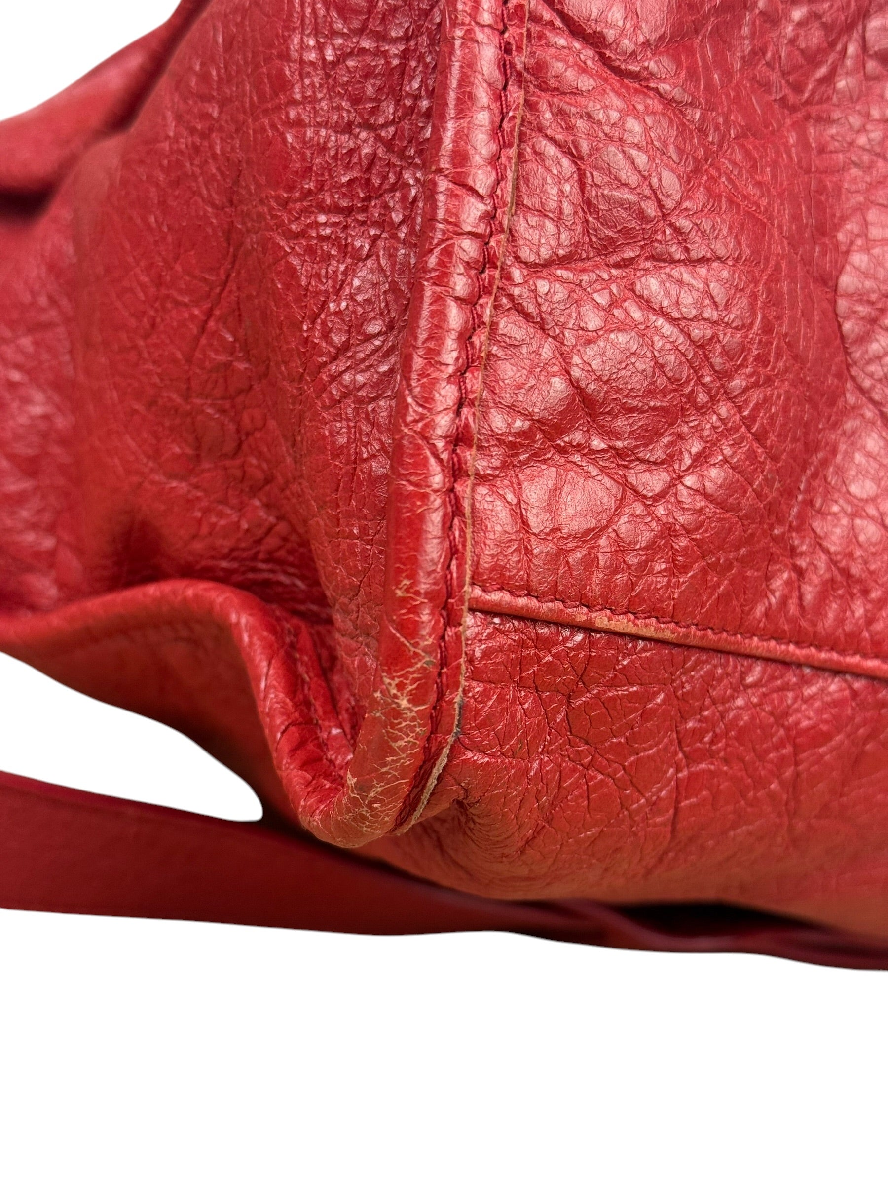 Balenciaga Red Leather Moto City Shoulder Bag Medium