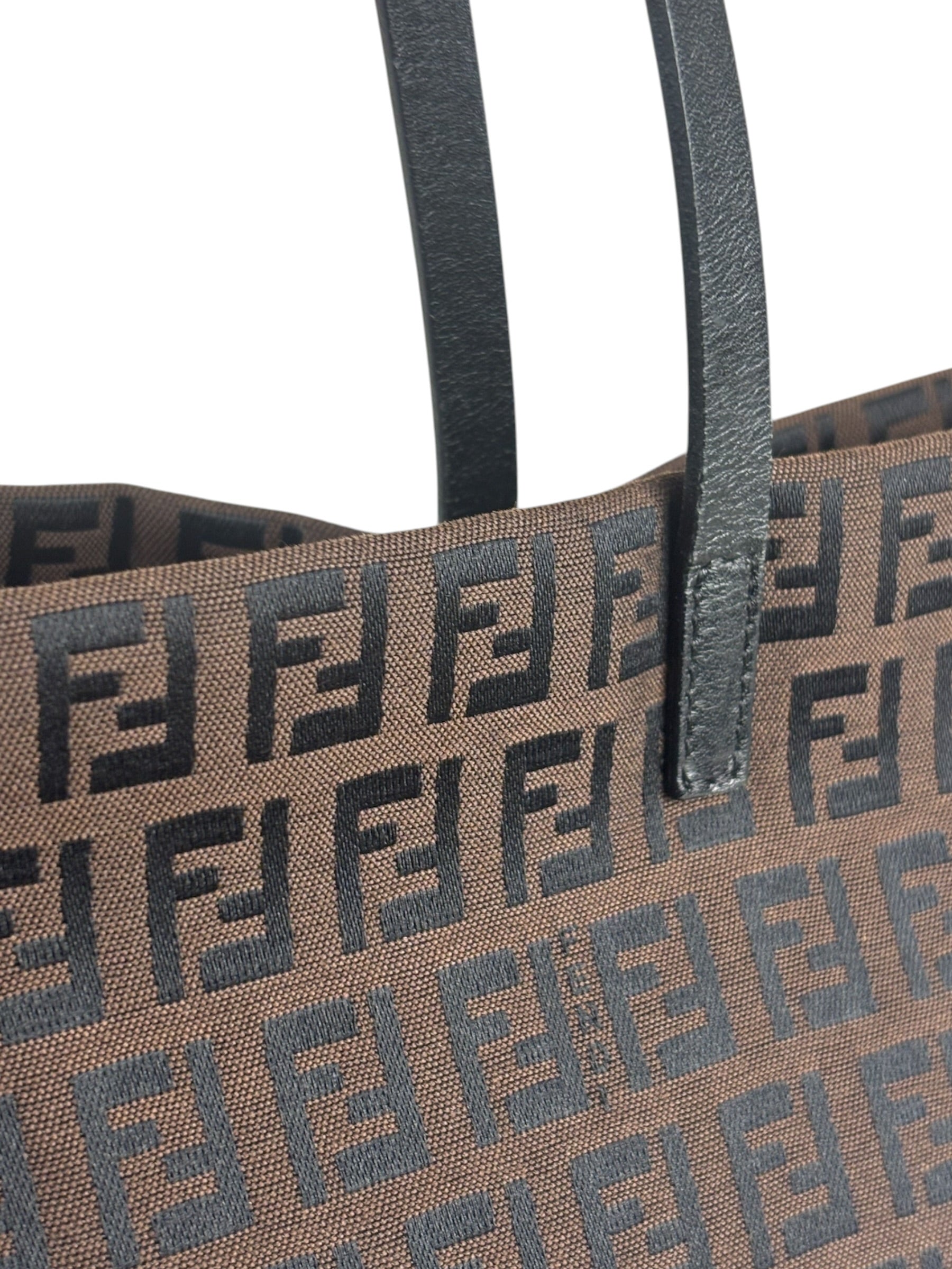 Fendi FF Vintage Brown Zucca Print Zip Shoulder Tote