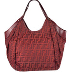 Fendi Red Leather Trim Zucca Chef Tote