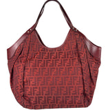 Fendi Red Leather Trim Zucca Chef Tote
