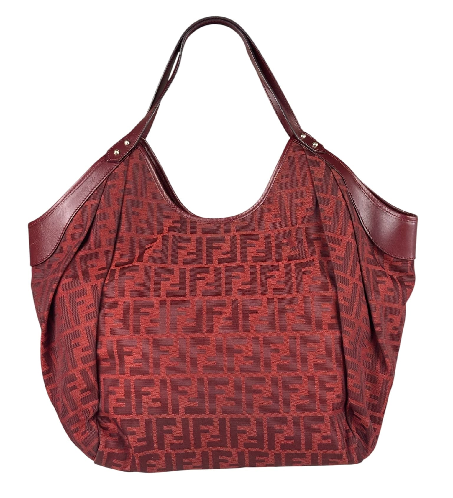 Fendi Red Leather Trim Zucca Chef Tote