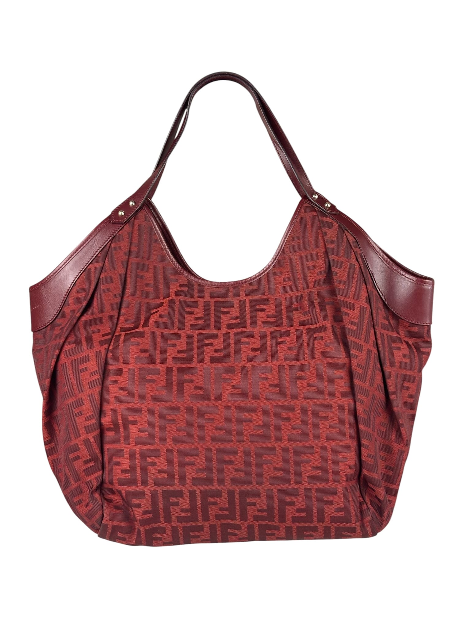 Fendi Red Leather Trim Zucca Chef Tote