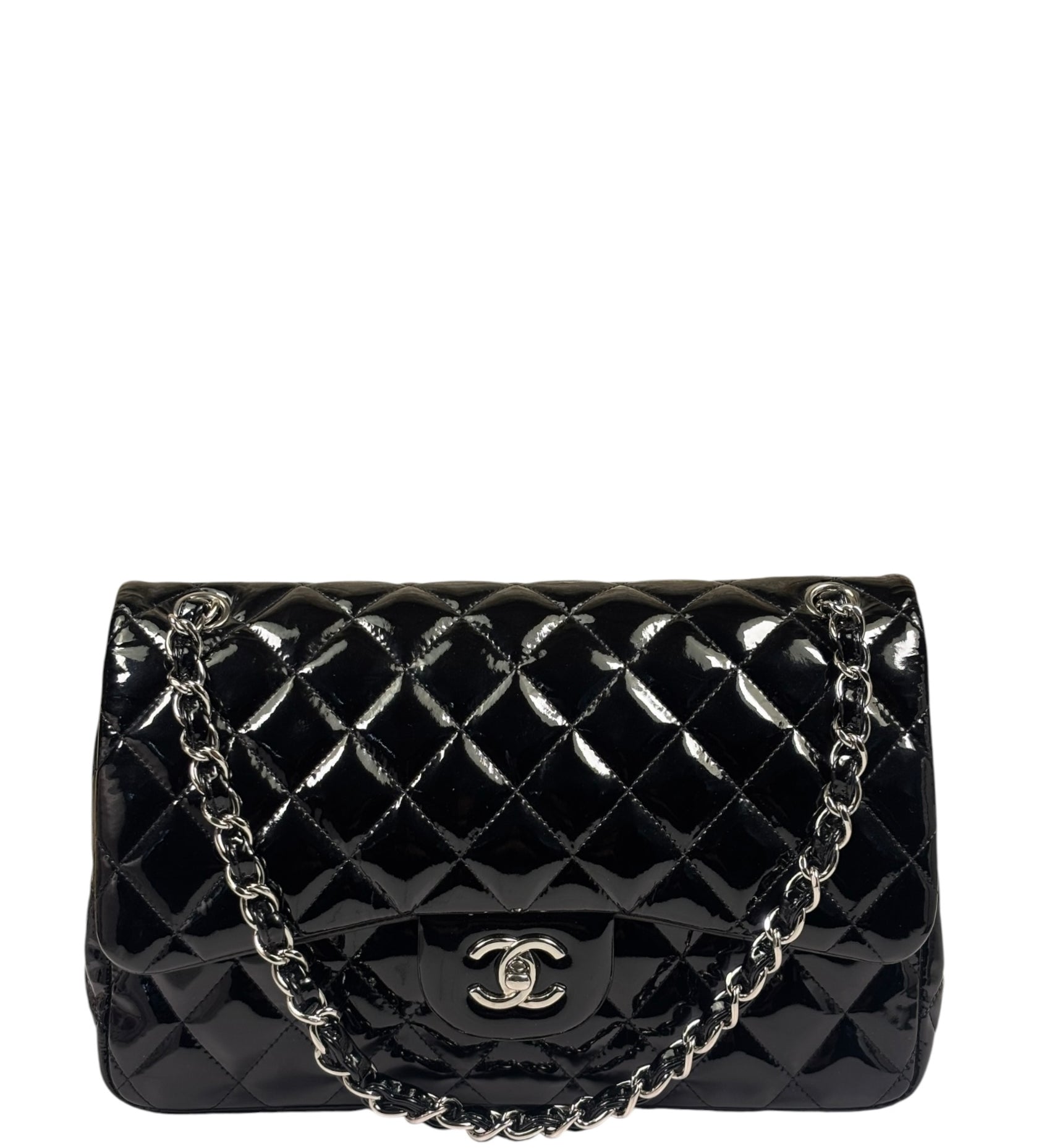 Chanel Black Quilted Patent Leather Double Flap Bag 2011