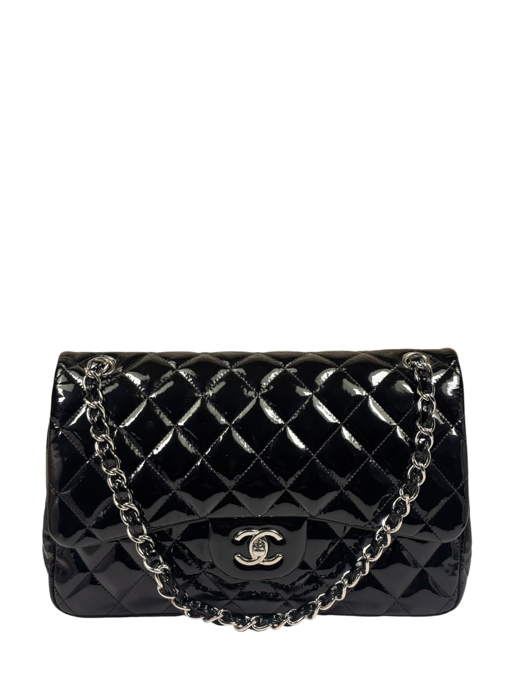 Chanel Black Quilted Patent Leather Double Flap Bag 2011