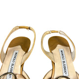 Manolo Blahnik Nude Leather Slingback Kitten Heels