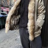Ealman Vintage Beige Nylon Fur Lined coat