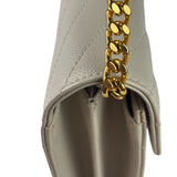 YSL Cream Pebbled Leather Cassandre Envelope Small Wallet On Chain