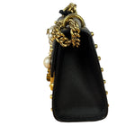 Gucci Small Pearl Studded Leather Padlock Crossbody Black