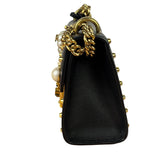 Gucci Small Pearl Studded Leather Padlock Crossbody Black