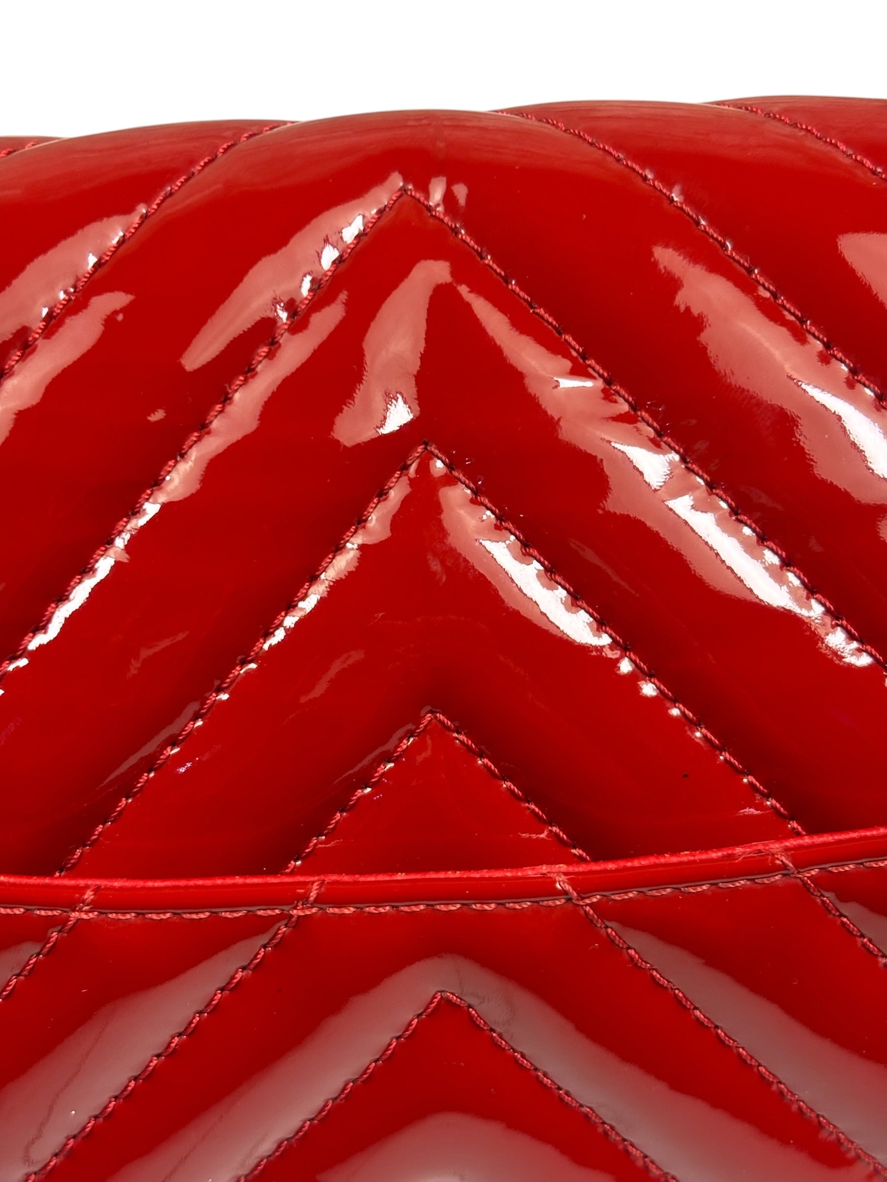 Chanel Red Patent Leather Chevron Jumbo Flap Bag 2009