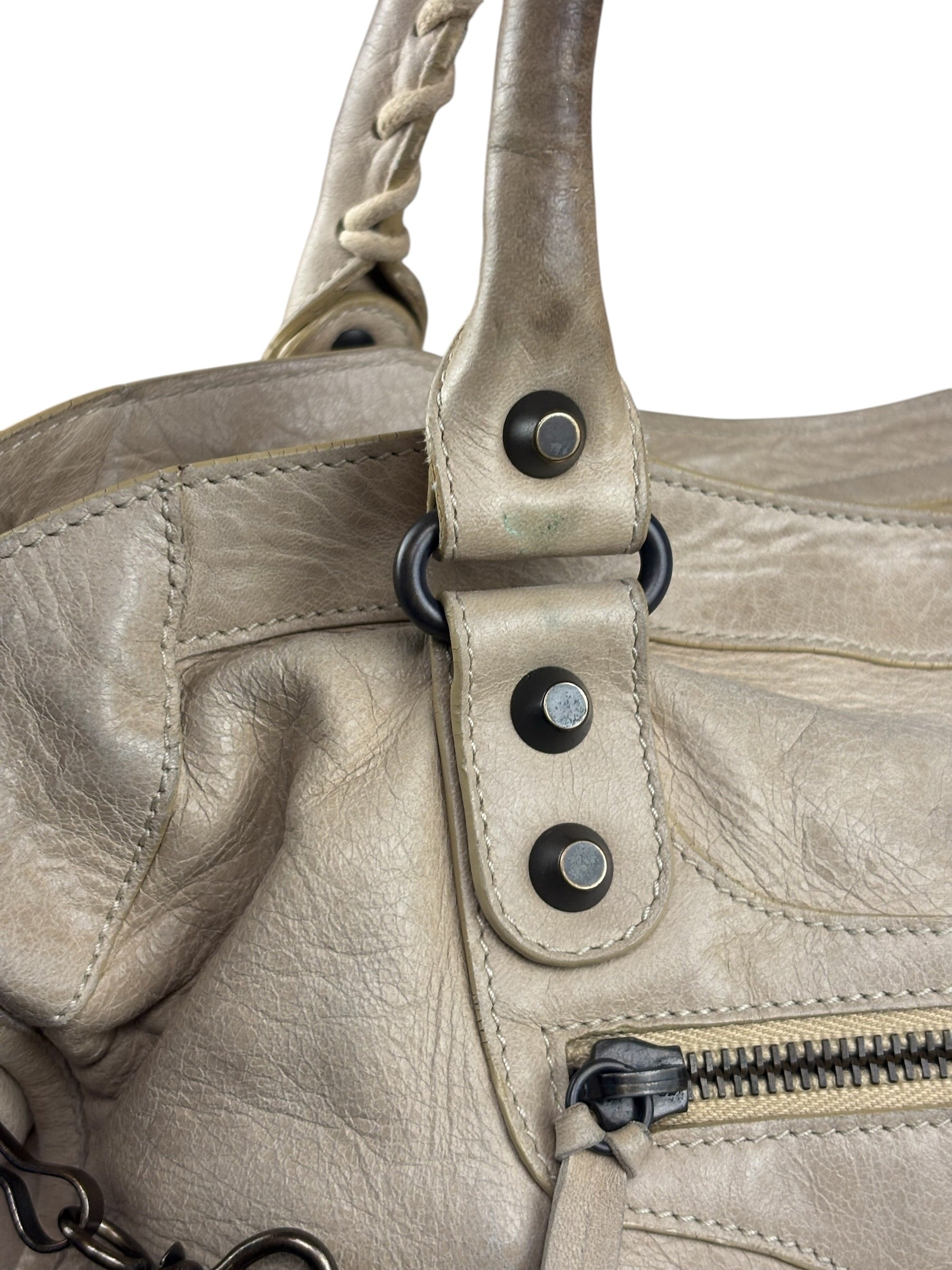 Balenciaga Vintage Almond Beige Leather Small City Two-Way Bag